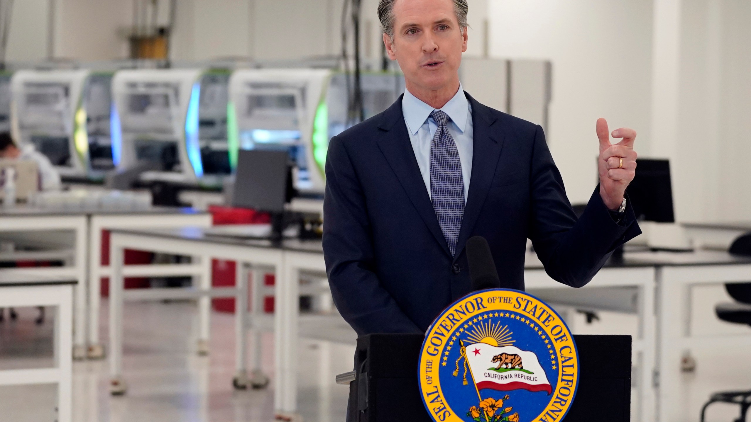 In this Oct. 30, 2020, file photo, California Gov. Gavin Newsom speaks at a COVID-19 testing facility in Valencia, Calif. Newsom on Monday, Nov. 16, 2020, apologized for what he called "a bad mistake" in attending a birthday party that broke the very rules that he has been preaching to slow the spread of the coronavirus. (AP Photo/Marcio Jose Sanchez, Pool, File)