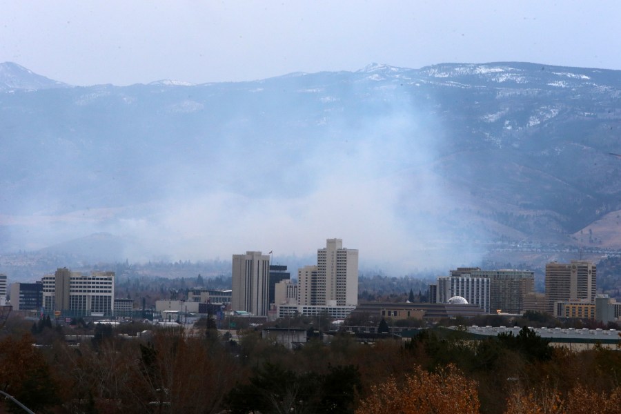 Wildfires in southwest Reno destroy a number of homes in the Juniper Hills area of Reno, Nevada, on Nov.17, 2020. (Lance Iversen / Associated Press)