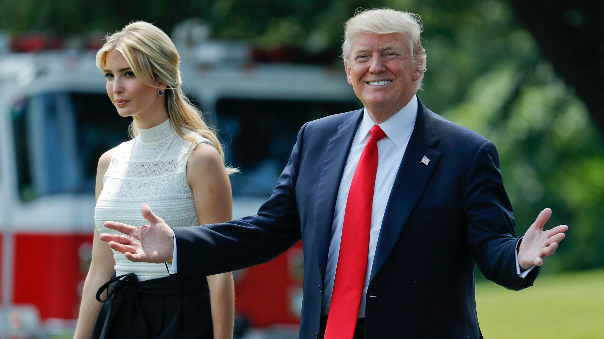 Ivanka Trump joins her father, President Donald Trump, as they walk across the South Lawn of the White House on June 13, 2017. (Pablo Martinez Monsivais / Associated Press)