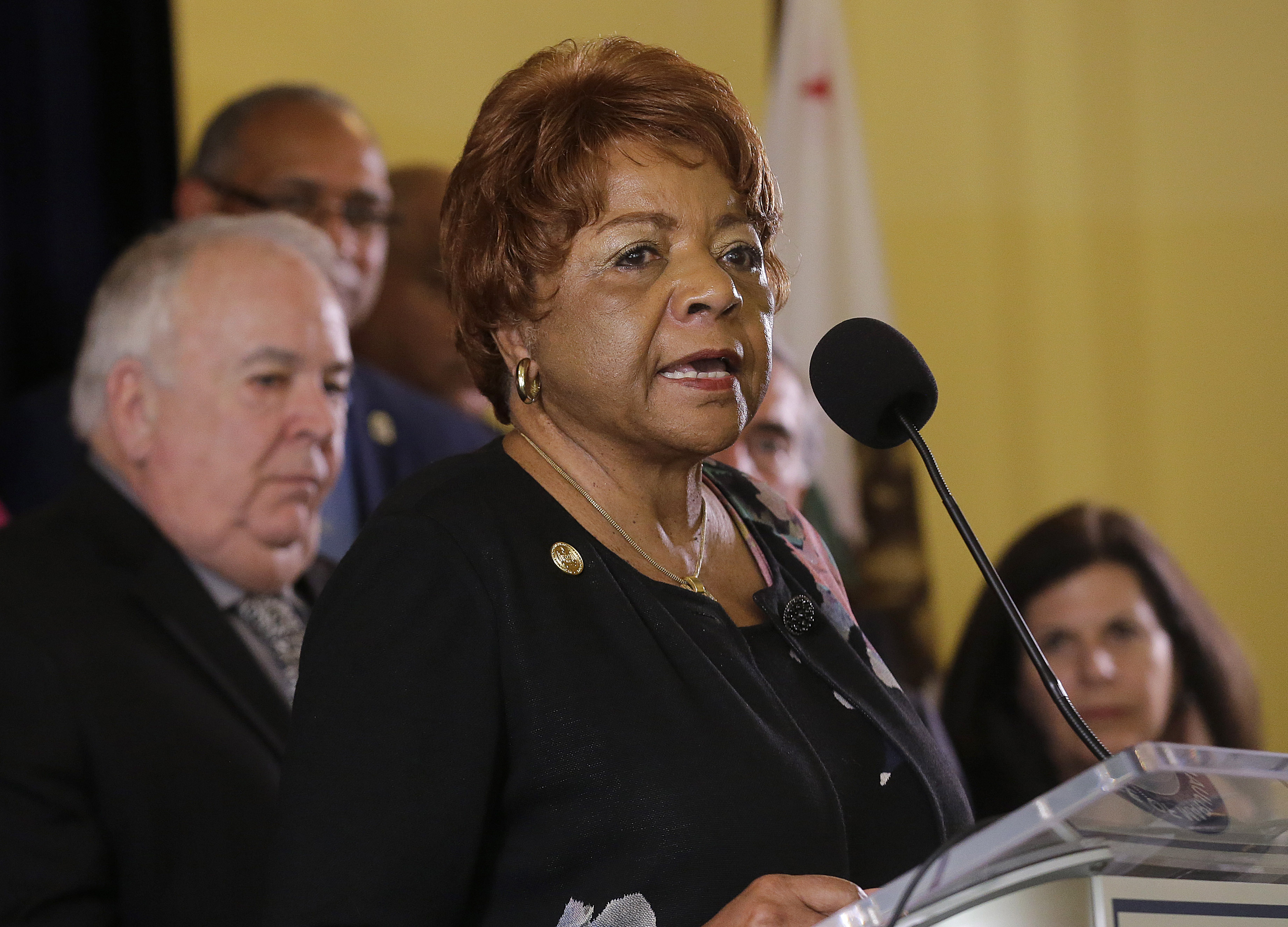 Alice Huffman, President of the California NAACP, speaks at a news conference in support of the Adult Use of Marijuana Act ballot measure in San Francisco, Wednesday, May 4, 2016. (Jeff Chiu/AP Photo)