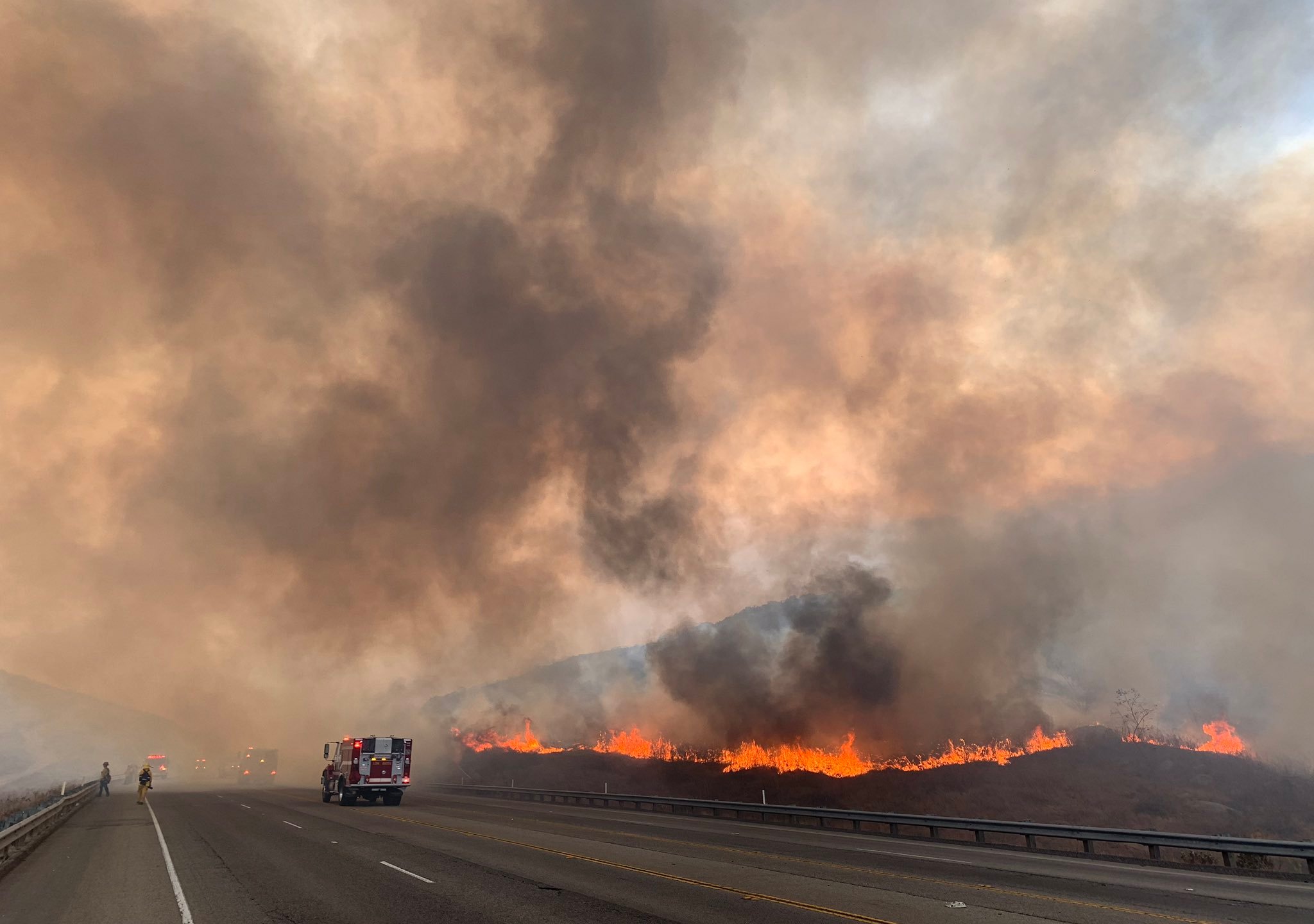 As of Sunday evening, the Cypress Fire in southern Fontana had burned through 75 acres and was 10% contained. (Photo by San Bernardino County Fire/Twitter)