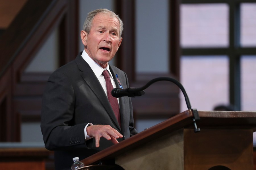 Former U.S. President George W. Bush speaks during the funeral service of late Civil Rights leader John Lewis at the State Capitol in Atlanta, Georgia on July 30, 2020. (ALYSSA POINTER/POOL/AFP via Getty Images)