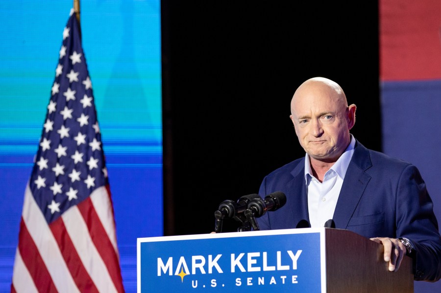 Democratic U.S. Senate candidate Mark Kelly speaks to supporters during the Election Night event at Hotel Congress on November 3, 2020 in Tucson, Arizona. (Courtney Pedroza/Getty Images)