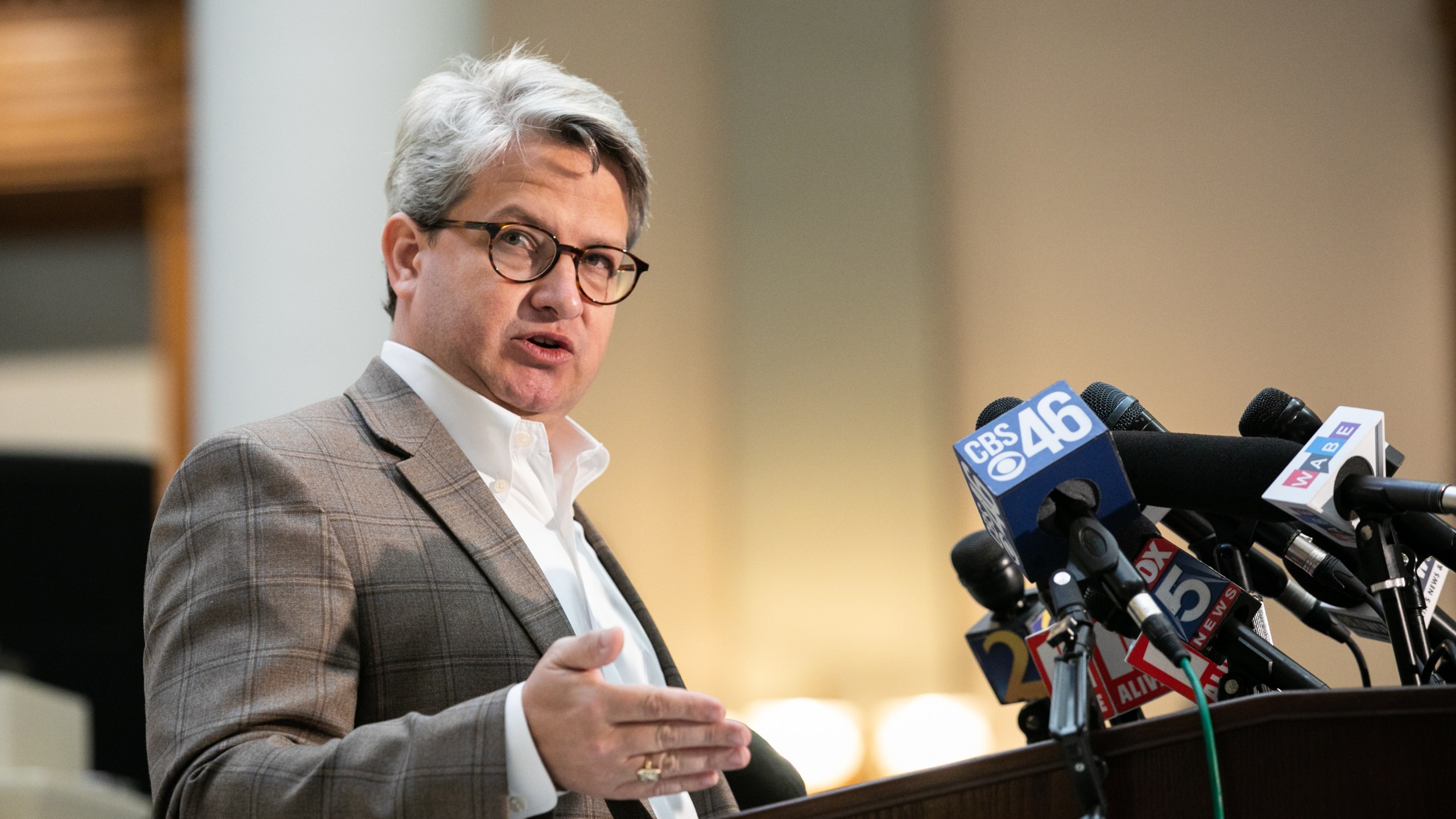 Gabriel Sterling, Voting Systems Manager for the Georgia Secretary of State's office, answers questions during a press conference on the status of ballot counting on November 6, 2020 in Atlanta. (Jessica McGowan/Getty Images)