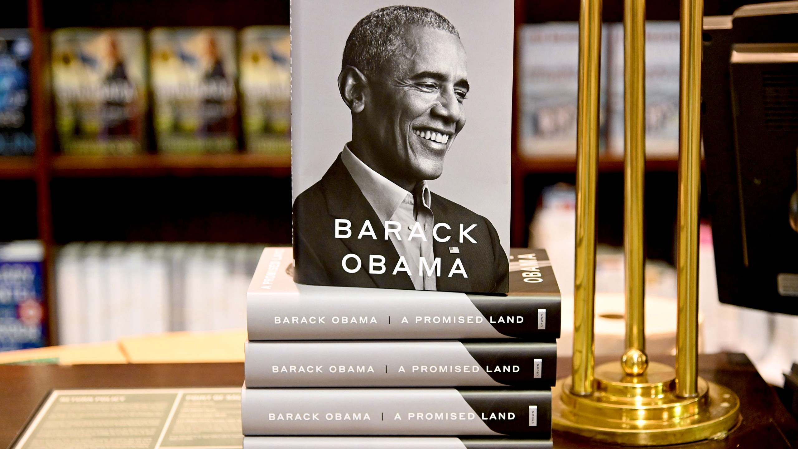 President Barack Obama's memoir "A Promised Land" goes on sale ahead of the holiday season at Barnes & Noble Union Square on Nov. 17, 2020, in New York City. (Jamie McCarthy/Getty Images)