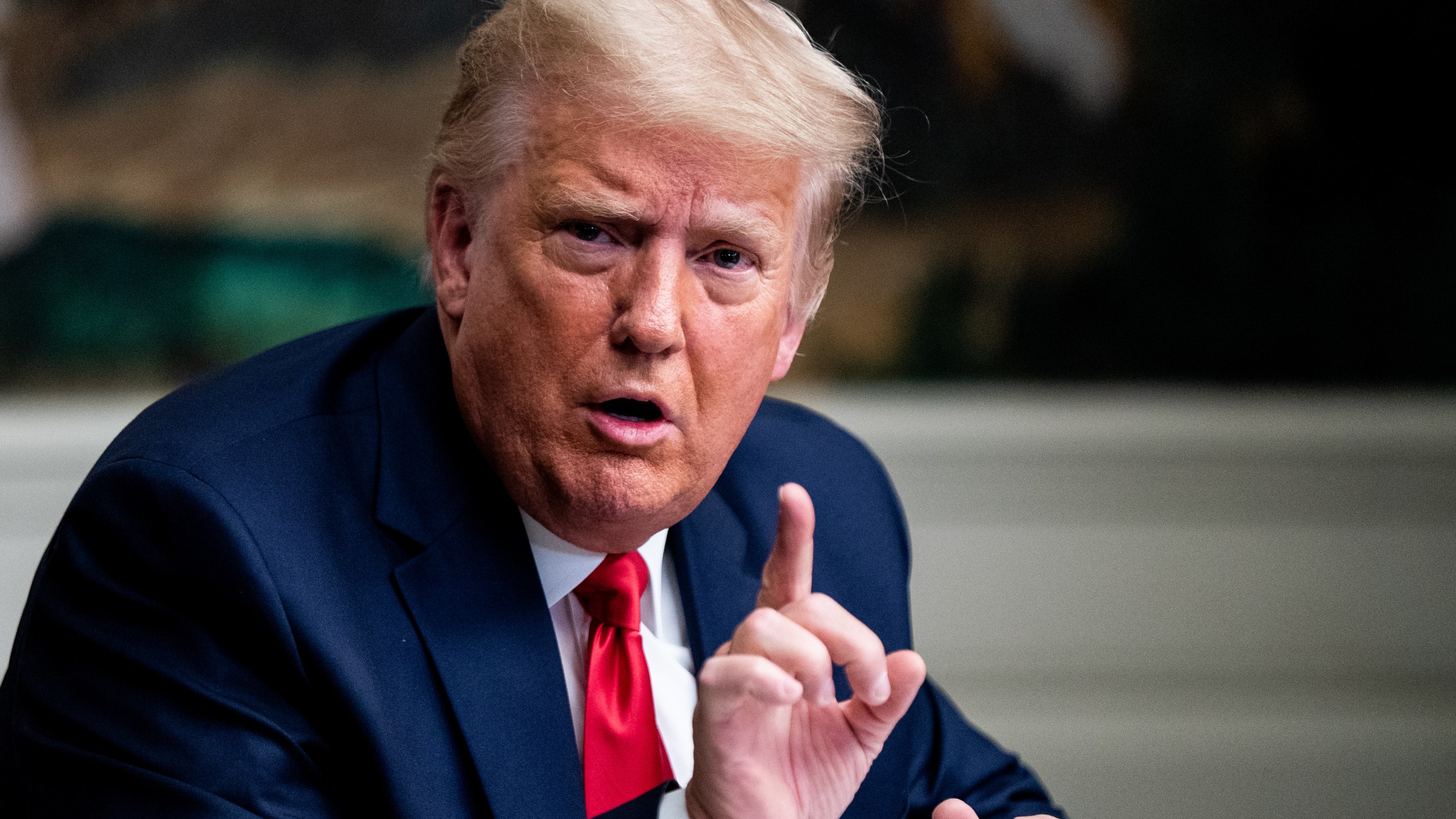 President Donald Trump speaks in the Diplomatic Room of the White House on Thanksgiving, Nov. 26, 2020. (Erin Schaff / Getty Images)