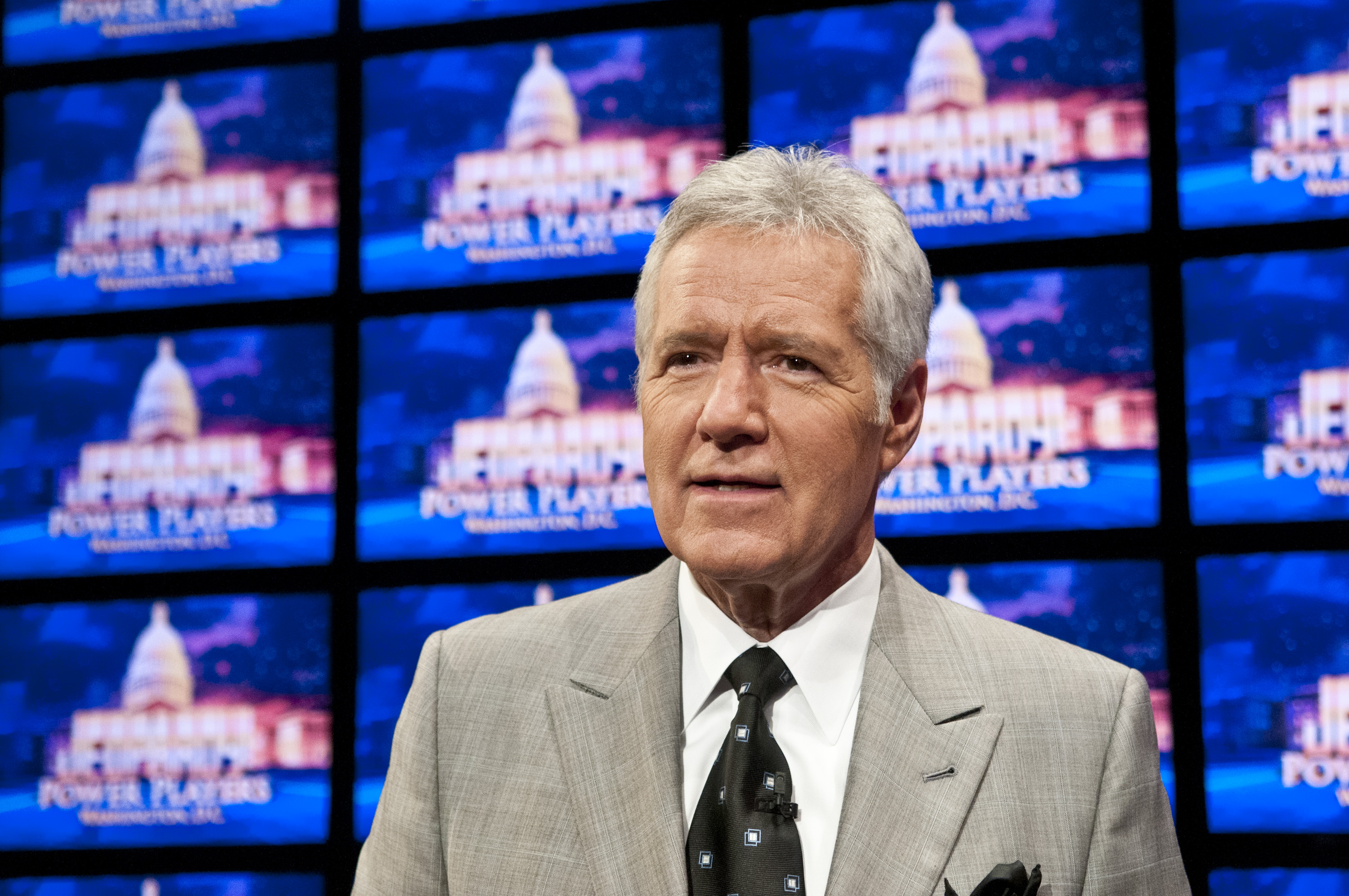 Alex Trebek speaks during a rehearsal before a taping of "Jeopardy!" at DAR Constitution Hall on April 21, 2012 in Washington, D.C. (Kris Connor/Getty Images)