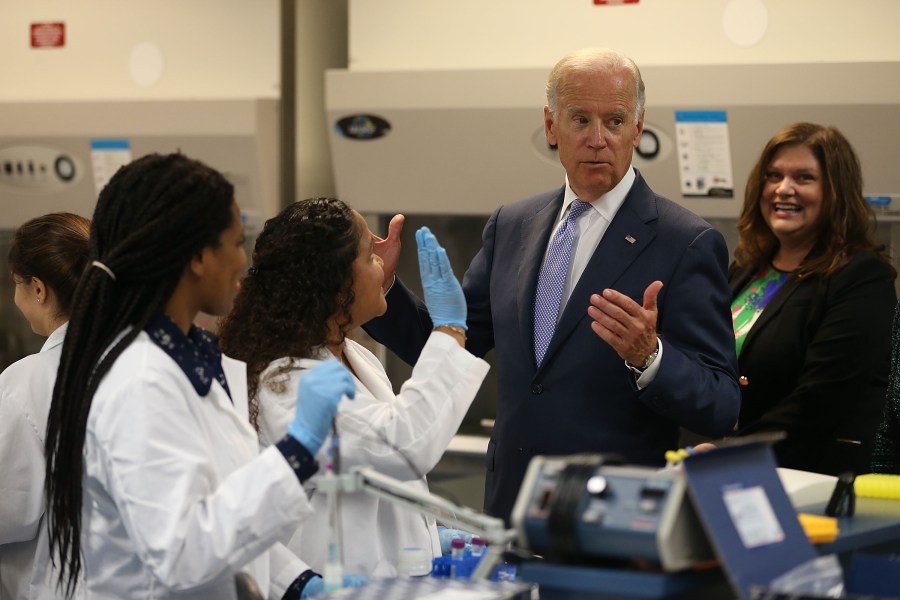 U.S. Vice President Joe Biden vistis a Bio Tech class before making remarks at the Miami Dade College on the importance of helping more Americans go to college September 2, 2015 in Miami, Florida. (Joe Raedle/Getty Images)