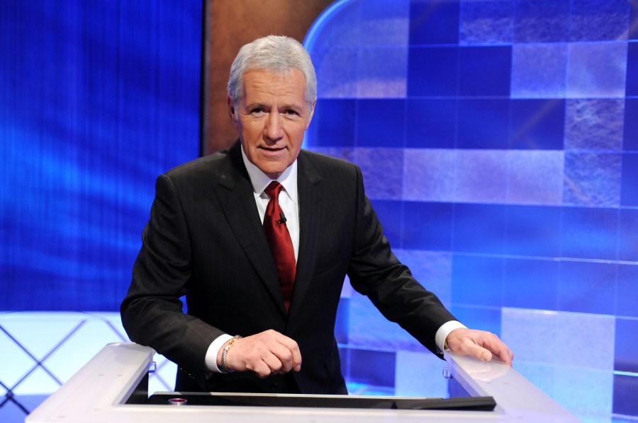 Game show host Alex Trebek poses on the set of the "Jeopardy!" in Culver City on April 17, 2010. (Amanda Edwards / Getty Images)