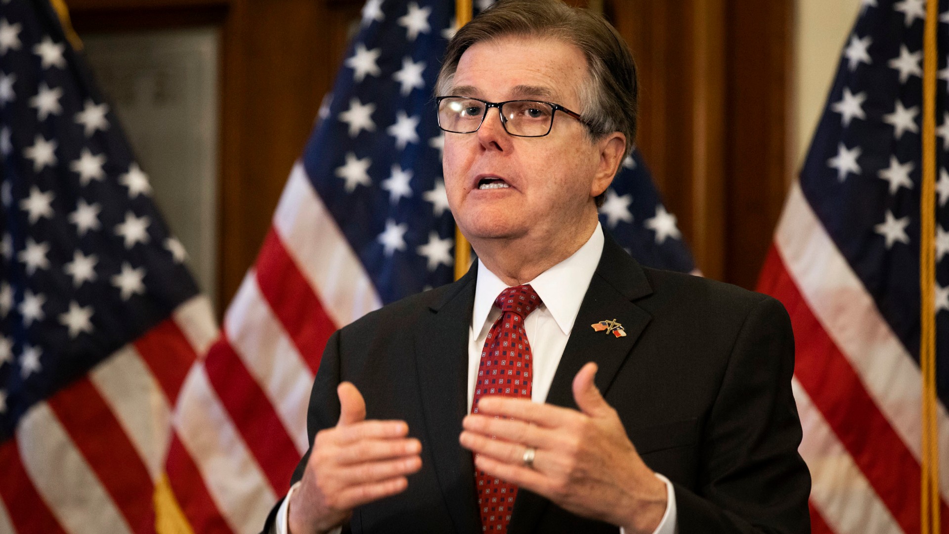 Texas Lt. Gov. Dan Patrick speaks after Gov. Greg Abbott announced the reopening of more Texas businesses during the COVID-19 pandemic at a press conference at the Texas State Capitol in Austin on May 18, 2020. (Lynda M. Gonzalez-Pool/Getty Images)