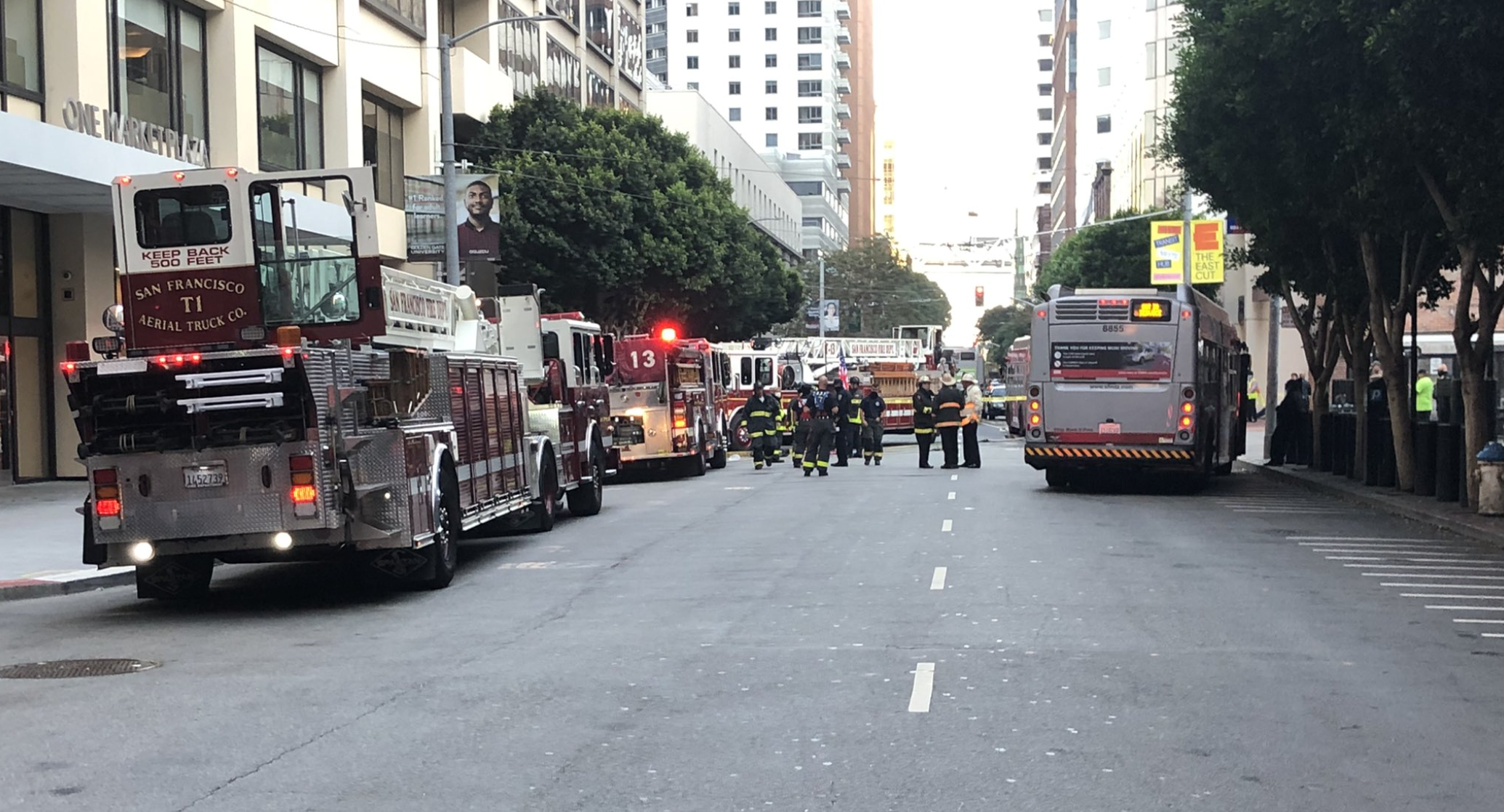 San Francisco firefighters seen in the area of Market and Spear streets on Nov. 2, 2020. (SFFD/Twitter)