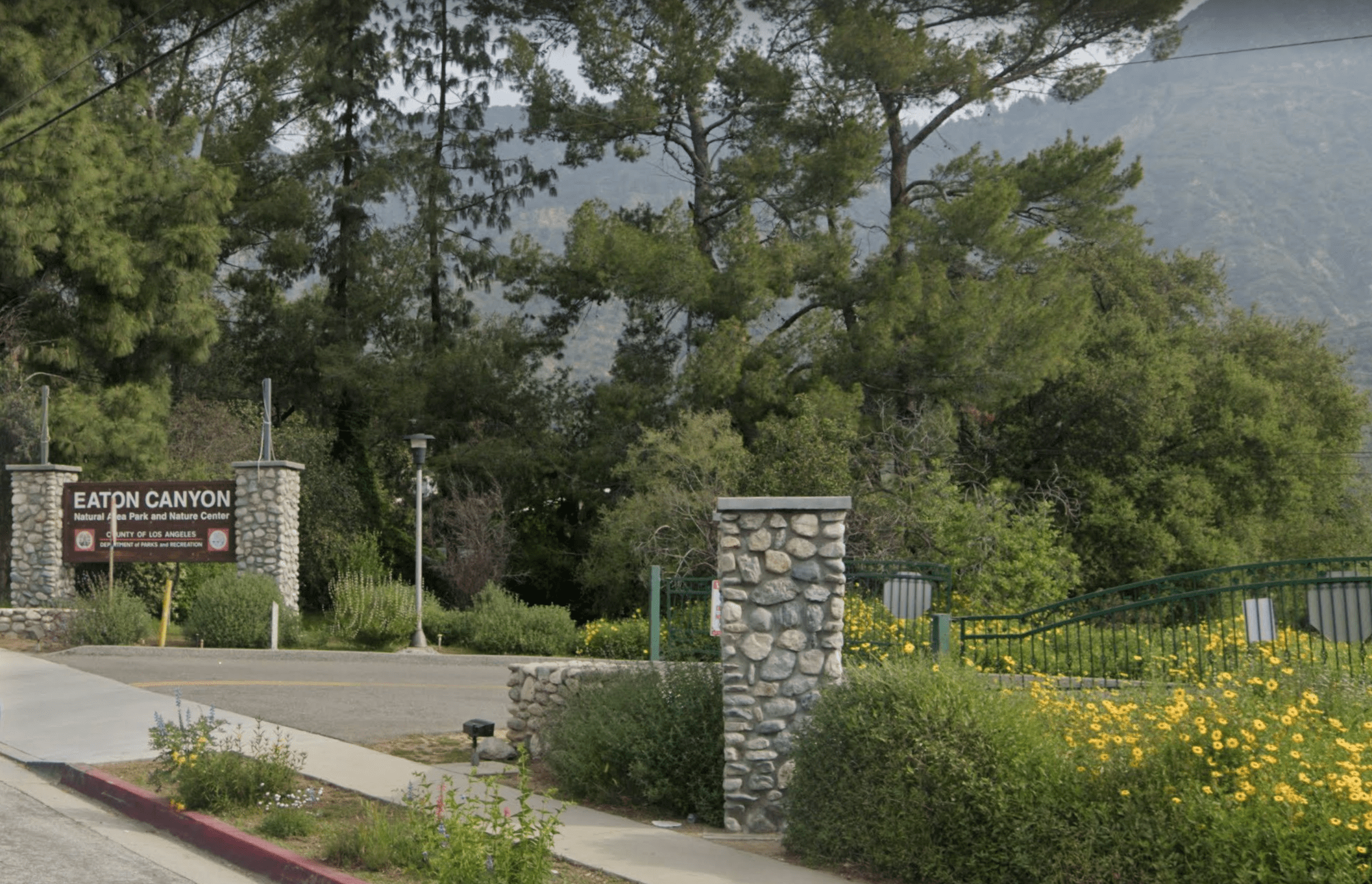 The area near Eaton Canyon Natural Area Park and Nature Center is seen in a Google Maps Street View image.