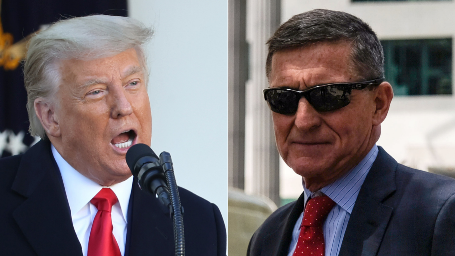 This combination photo shows Donald Trump at the White House on Nov. 24, 2020, and Michael Flynn at the E. Barrett Prettyman U.S. Courthouse on June 24, 2019 in Washington, D.C. (Getty Images)