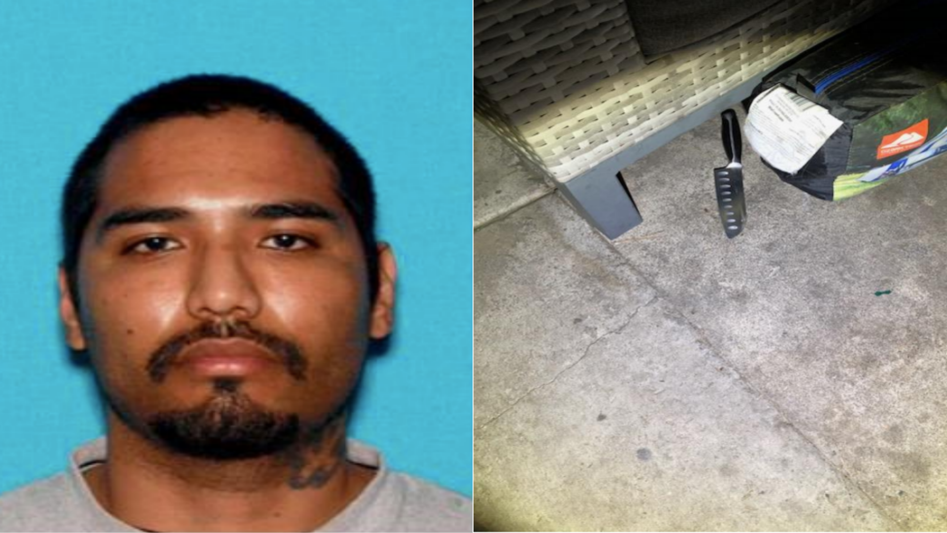 The San Bernardino Police Department released these photos of Nicolas Segura and a knife officers said they recovered from the scene at a home in the 2300 block of W. Adams Street in San Bernardino on Nov. 27, 2020.