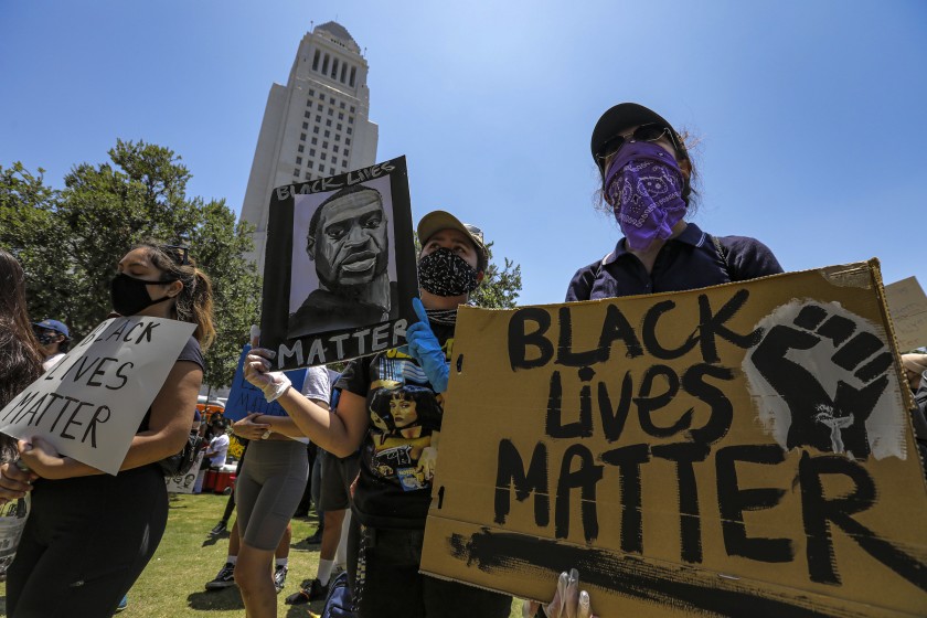 Protests over police brutality and the police killing of George Floyd took place for weeks across Los Angeles in the summer of 2020. (Irfan Khan / Los Angeles Times)