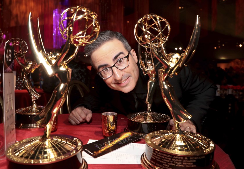 Emmy-winning TV host John Oliver got emotional voting in this year’s U.S. election.(Alex Berliner / Invision / Associated Press)