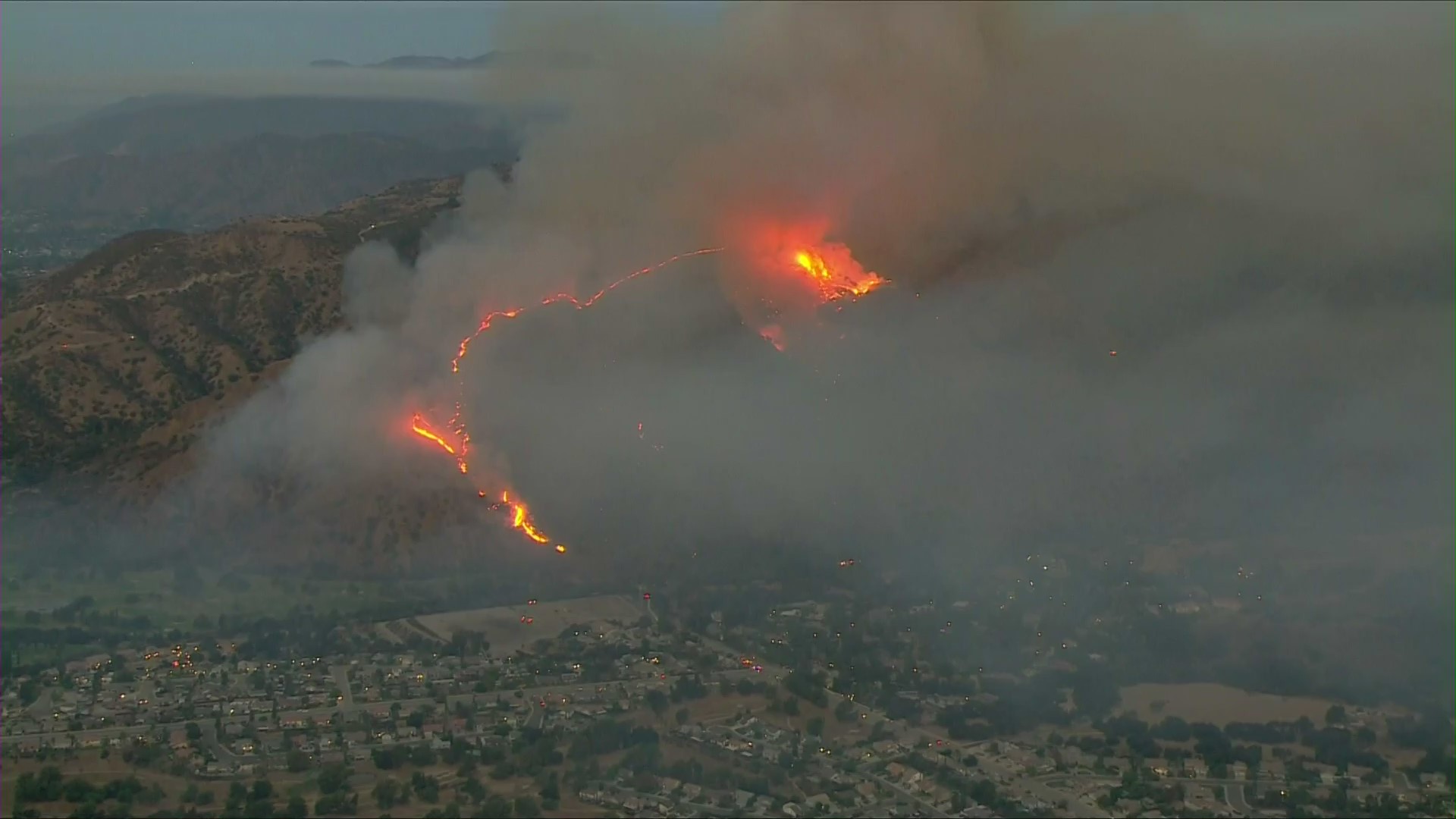 A brush fire burning in San Dimas is seen on Nov. 6, 2020. (KTLA)