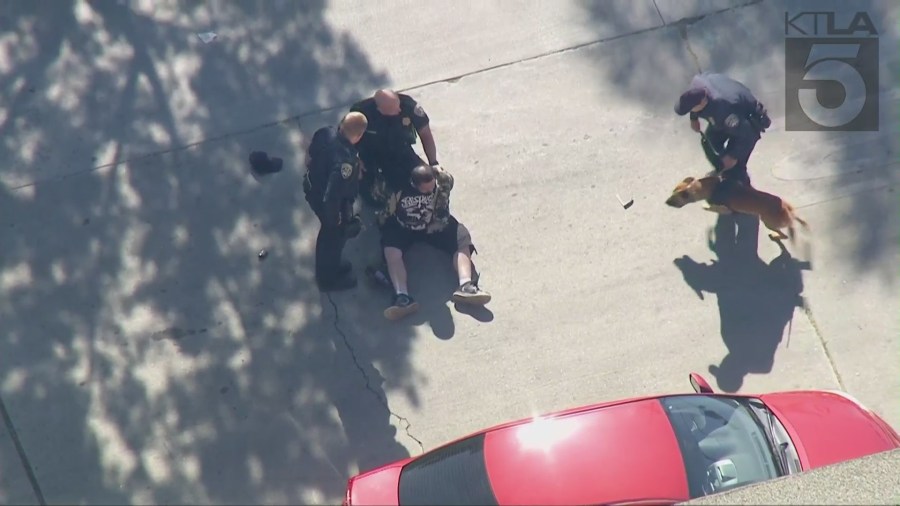 Officers detain a person in Wilmington after he led them on a pursuit on Nov. 11, 2020. (Sky5)