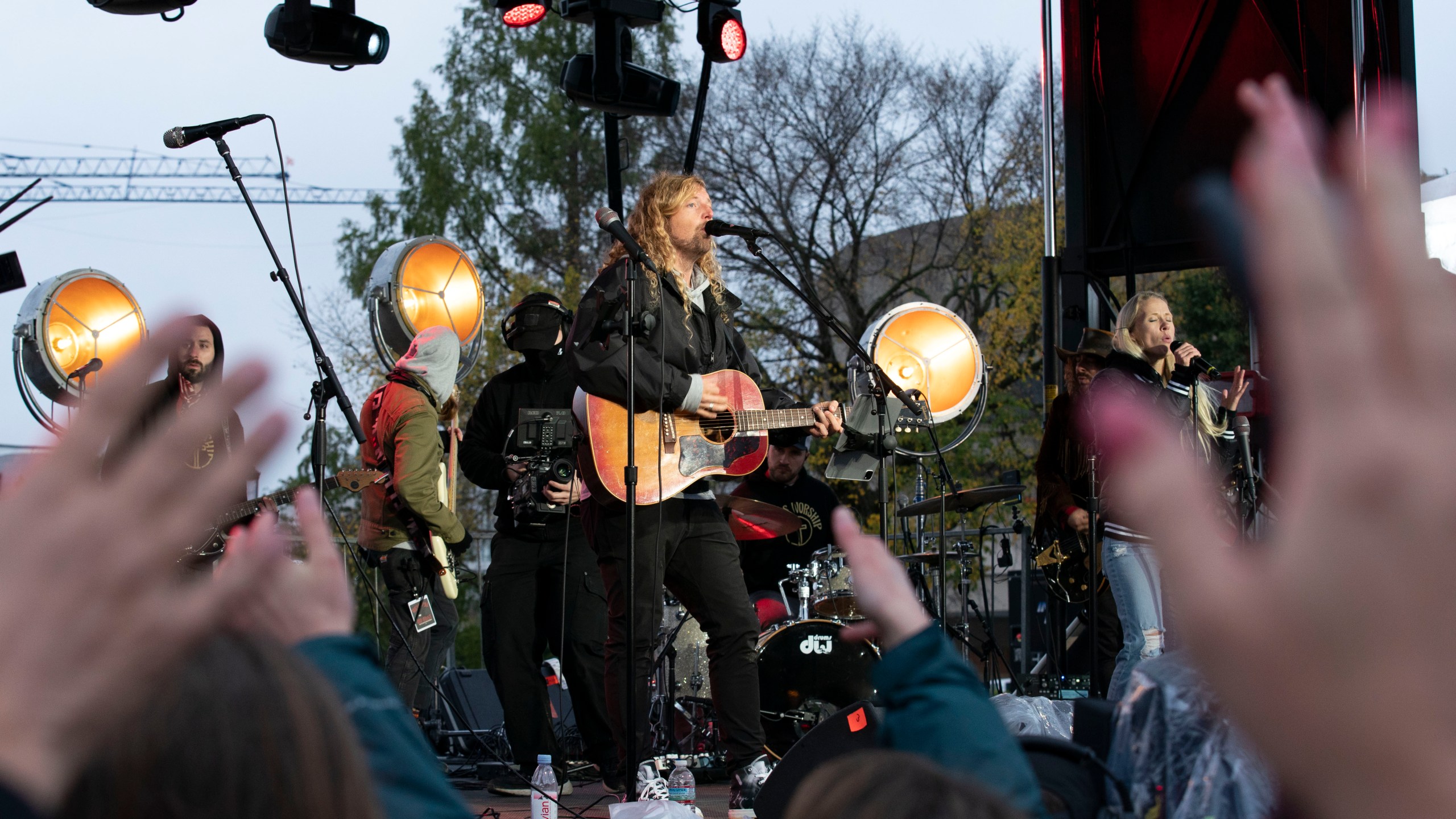 Christian musician Sean Feucht sings during a rally at the National Mall in Washington, Sunday, Oct. 25, 2020. (AP Photo/Jose Luis Magana)