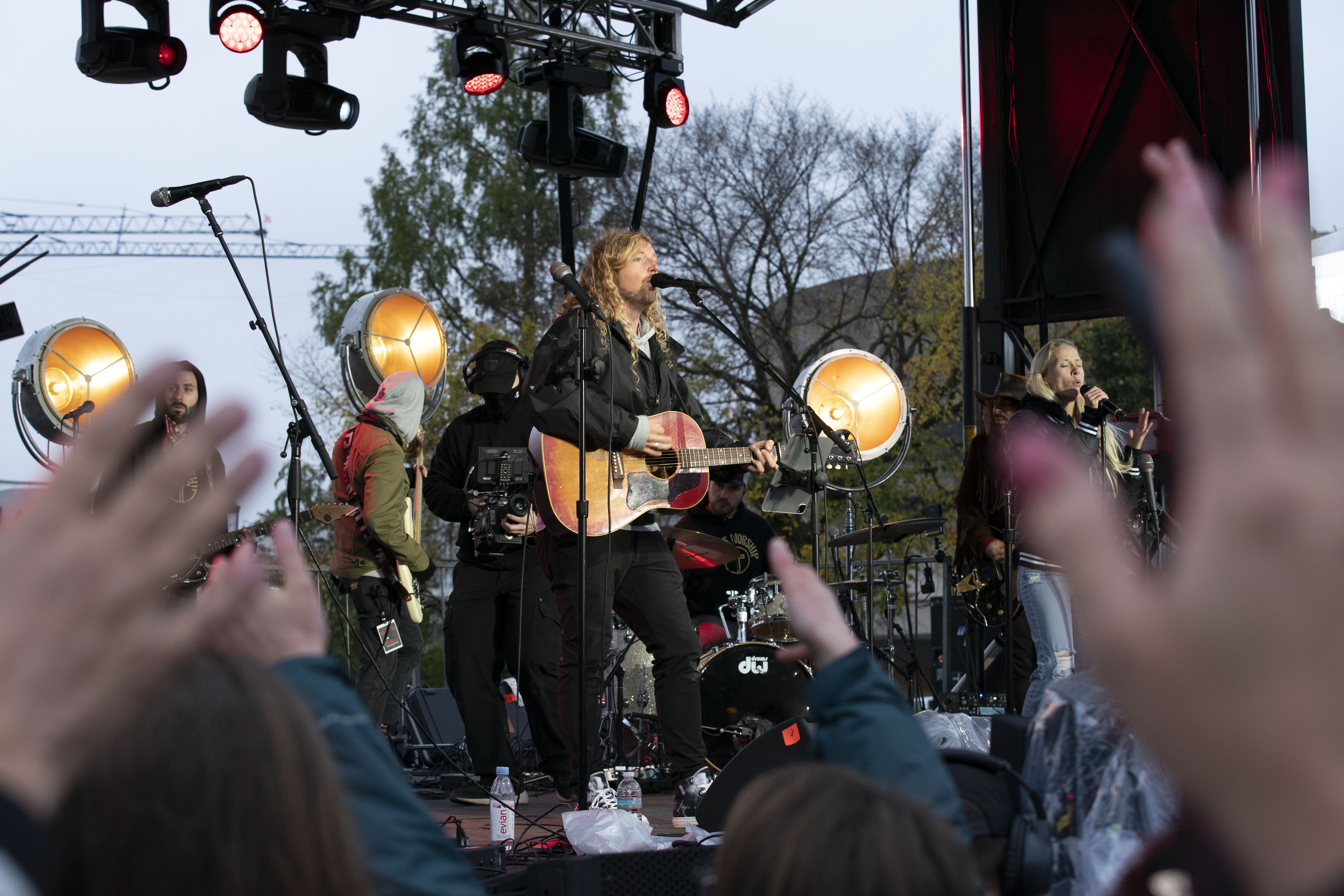 Christian musician Sean Feucht sings during a rally at the National Mall in Washington, Sunday, Oct. 25, 2020. (AP Photo/Jose Luis Magana)