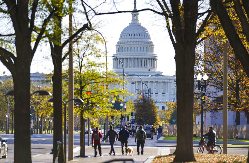 The Capitol is seen in Washington, Monday, Nov. 16, 2020, as the House and Senate return to work. (AP Photo/J. Scott Applewhite)