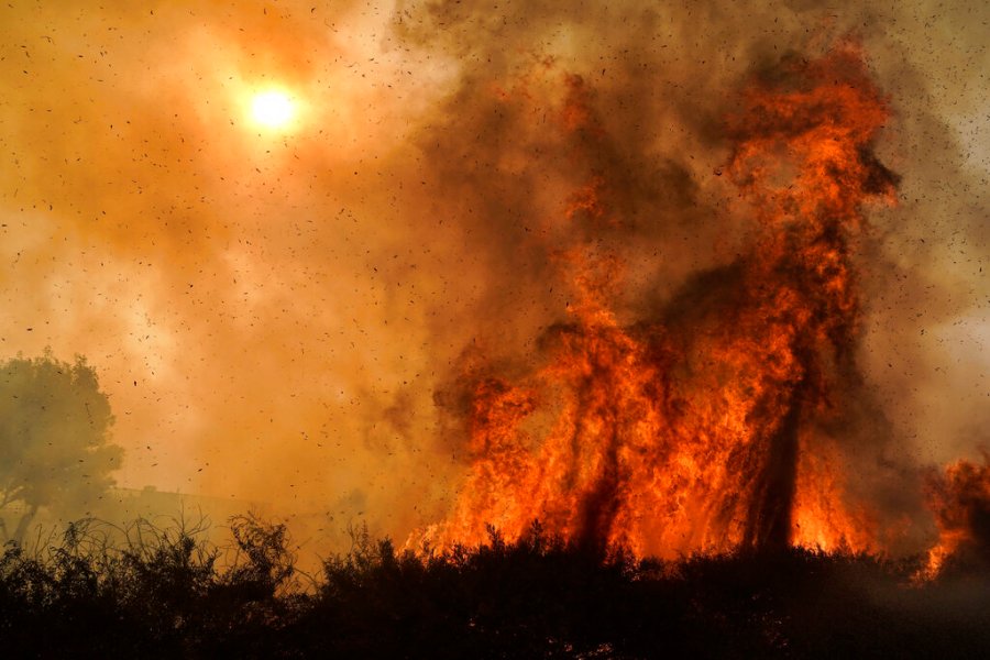 The Silverado Fire burns along State Highway 241 in Irvine on Oct. 26, 2020. (Jae C. Hong / Associated Press)