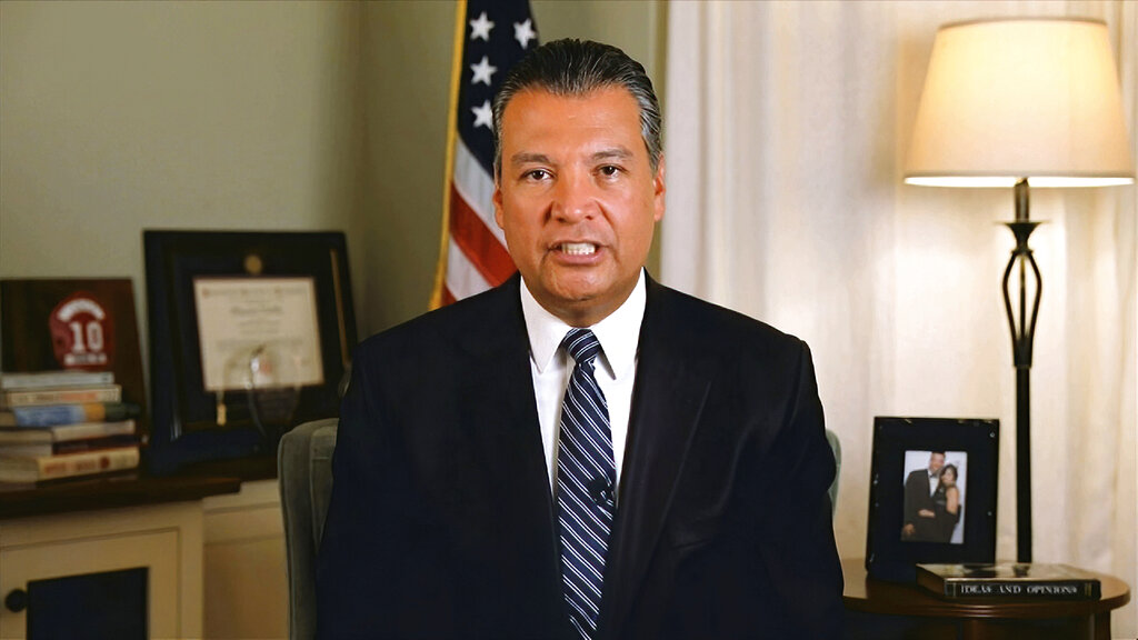 California Secretary of State Alex Padilla speaks during the fourth night of the Democratic National Convention on Aug. 20, 2020. (Democratic National Convention via AP, File)