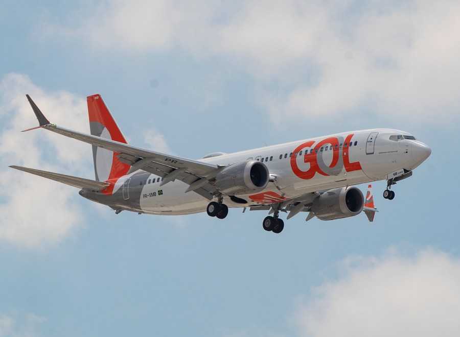 A Gol Airlines Boeing 737 Max plane approaches to land at the international airport in Guarulhos, near Sao Paulo, Brazil, Wednesday, Dec. 9, 2020. (Andre Penner/AP Photo)