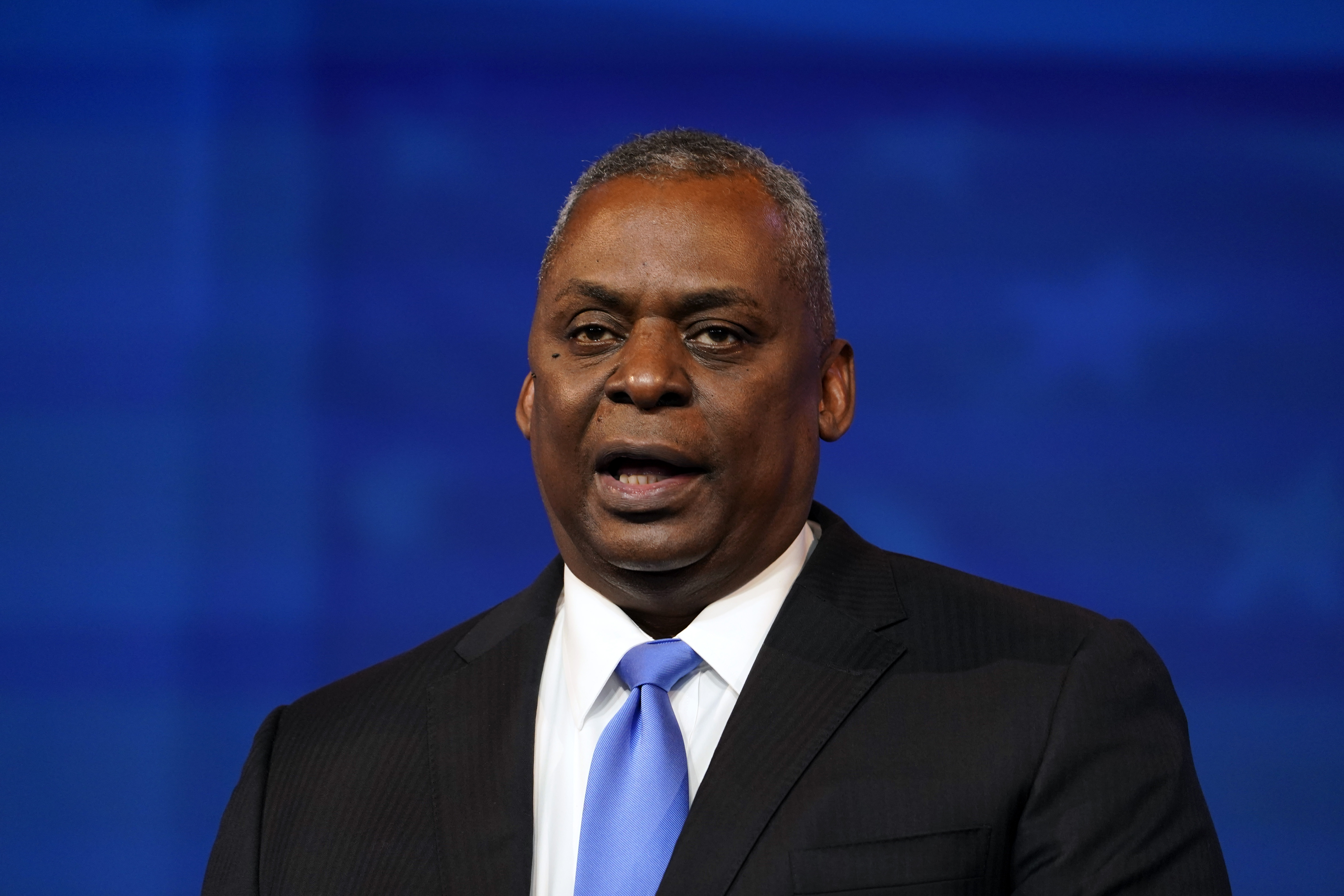 Retired Army Gen. Lloyd Austin, the Biden administration's choice to be secretary of defense, speaks at The Queen theater in Wilmington, Del. on Dec. 9, 2020. (Susan Walsh/Associated Press)