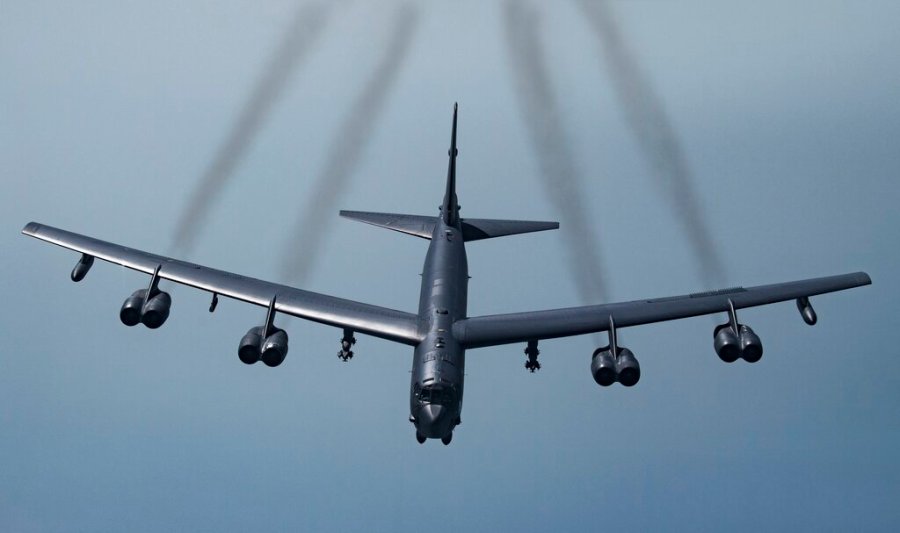 In this May 21, 2019 photo provided by the U.S. Air Force, a U.S. B-52H Stratofortress, prepares to fly over Southwest Asia. (Senior Airman Keifer Bowes/U.S. Air Force via AP)