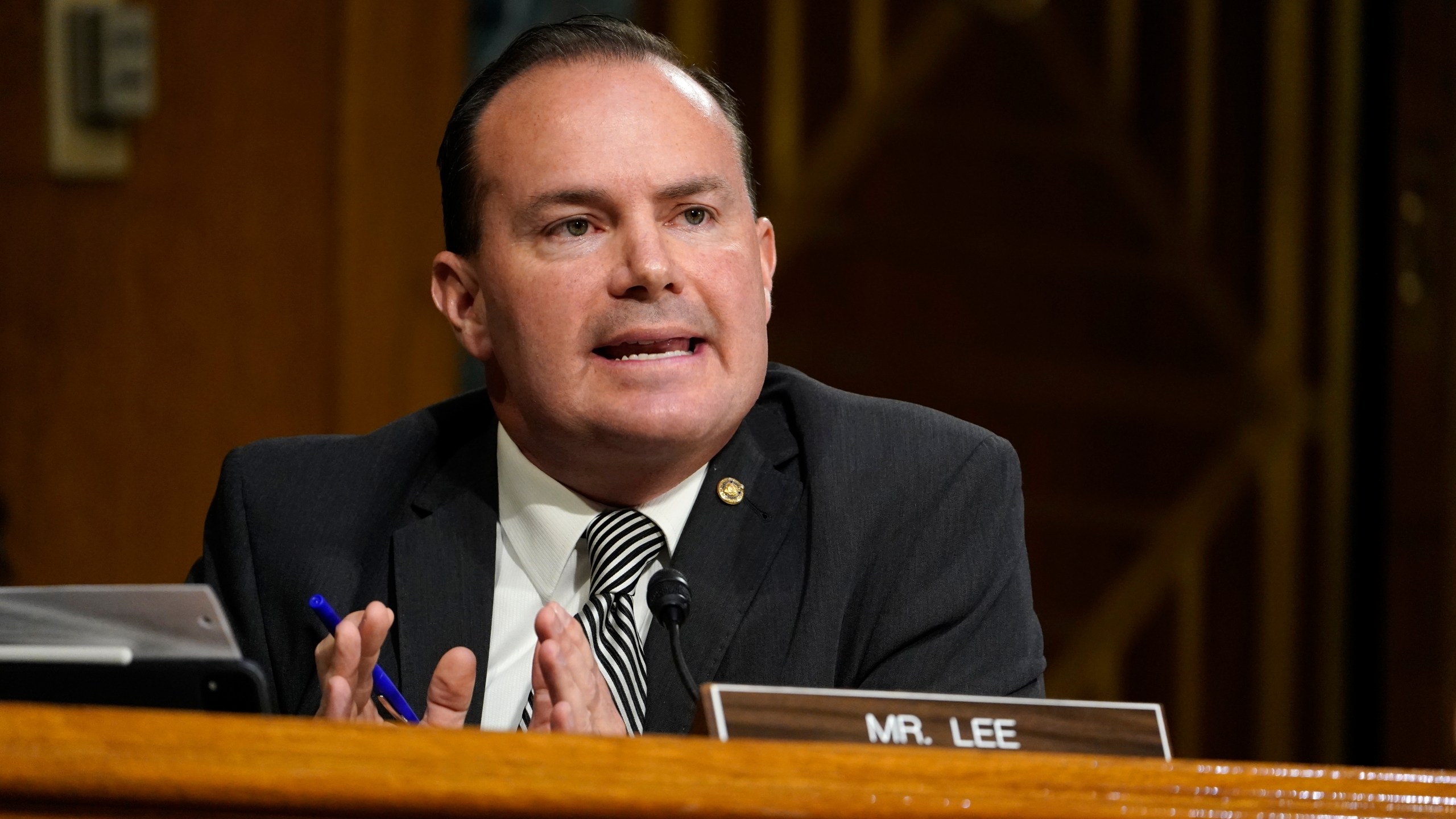 In this Nov. 10, 2020, file photo, Sen. Mike Lee, R-Utah, speaks during a Senate Judiciary Committee hearing on Capitol Hill in Washington. Lee objected Thursday, Dec. 10, to the creation of the two proposed Smithsonian museums to honor American Latinos and women, stalling two projects that have been in the making for decades and enjoy broad bipartisan support. (AP Photo/Susan Walsh, Pool, File)