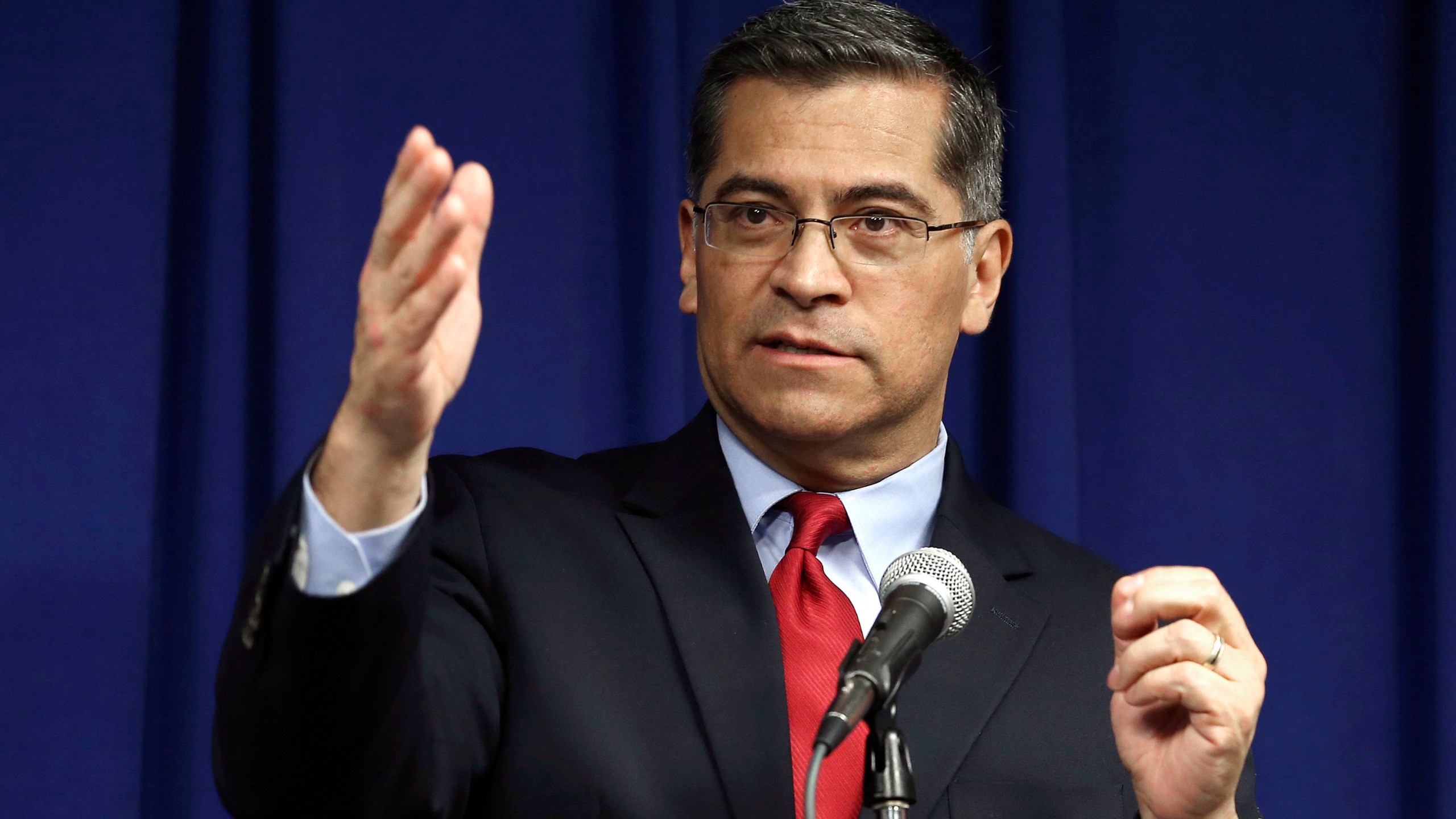 In this March 5, 2019, file photo, California Attorney General Xavier Becerra speaks during a news conference in Sacramento, Calif. (Rich Pedroncelli/AP Photo)