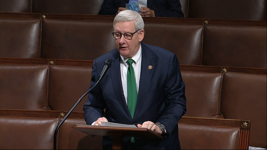 In this image from video, Rep. Paul Mitchell, R-Mich., speaks on the floor of the House of Representatives at the U.S. Capitol in Washington, on April 23, 2020. (House Television via AP)