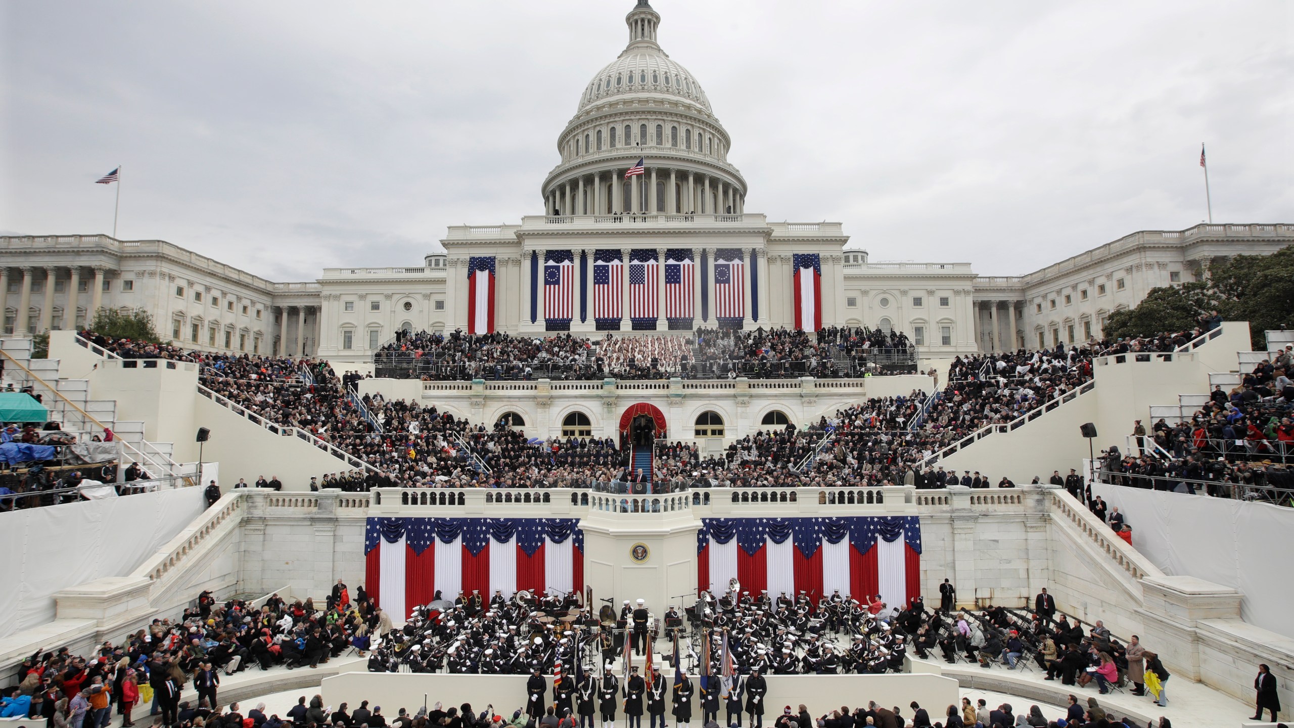 In this Jan. 20, 2017 file photo, President Donald Trump delivers his inaugural address after being sworn in as the 45th president of the United States during the 58th Presidential Inauguration at the U.S. Capitol in Washington. (AP Photo/Patrick Semansky)