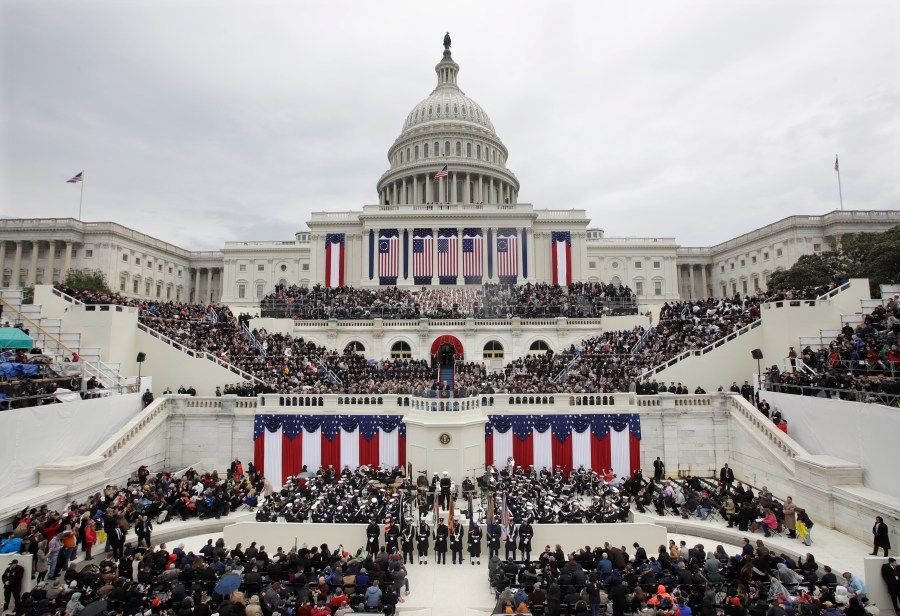 In this Jan. 20, 2017 file photo, President Donald Trump delivers his inaugural address after being sworn in as the 45th president of the United States during the 58th Presidential Inauguration at the U.S. Capitol in Washington. (AP Photo/Patrick Semansky)