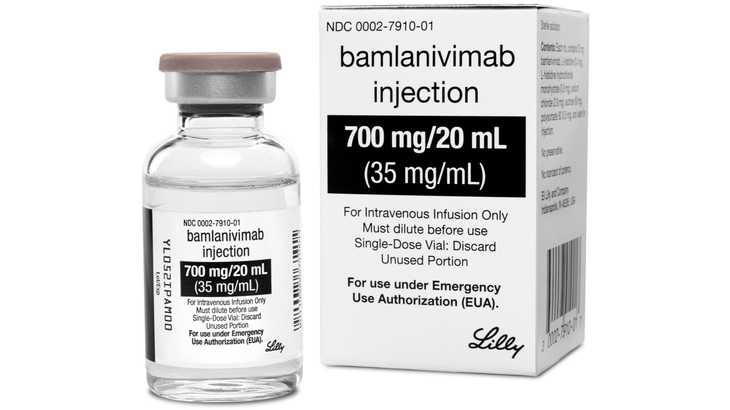 This photo provided by Eli Lilly shows the drug Bamlanivimab, the first antibody drug to help the immune system fight COVID-19. (Courtesy of Eli Lilly via AP)