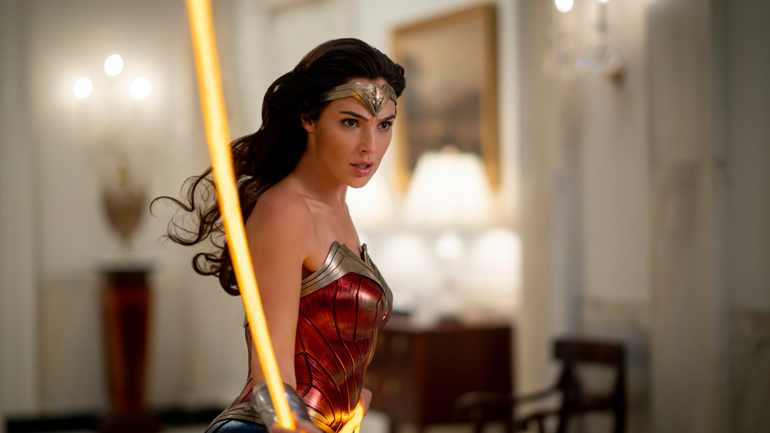 This image released by Warner Bros. Entertainment shows Gal Gadot in a scene from "Wonder Woman 1984." (Clay Enos/Warner Bros. via AP)