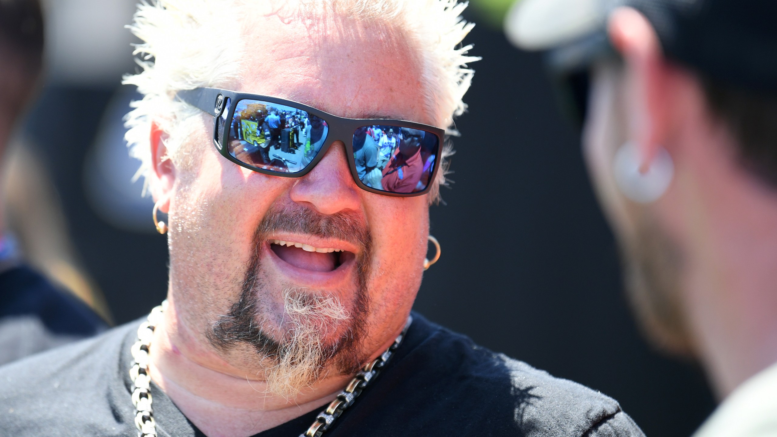 Celebrity chef Guy Fieri hangs out during qualifying for the Monster Energy NASCAR Cup Series Toyota/Save Mart 350 at Sonoma Raceway on June 22, 2019 in Sonoma. (Robert Reiners/Getty Images)