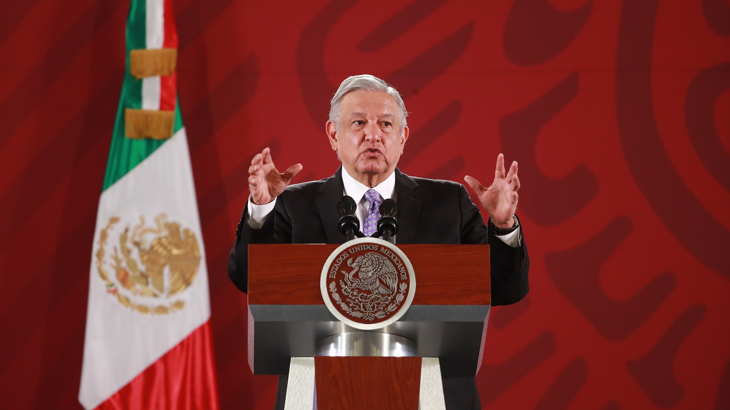 Mexican President Andres Manuel Lopez Obrador speaks with the press during the Presidential Daily Morning Briefing on November 13, 2019 in Mexico City, Mexico. (Hector Vivas/Getty Images)