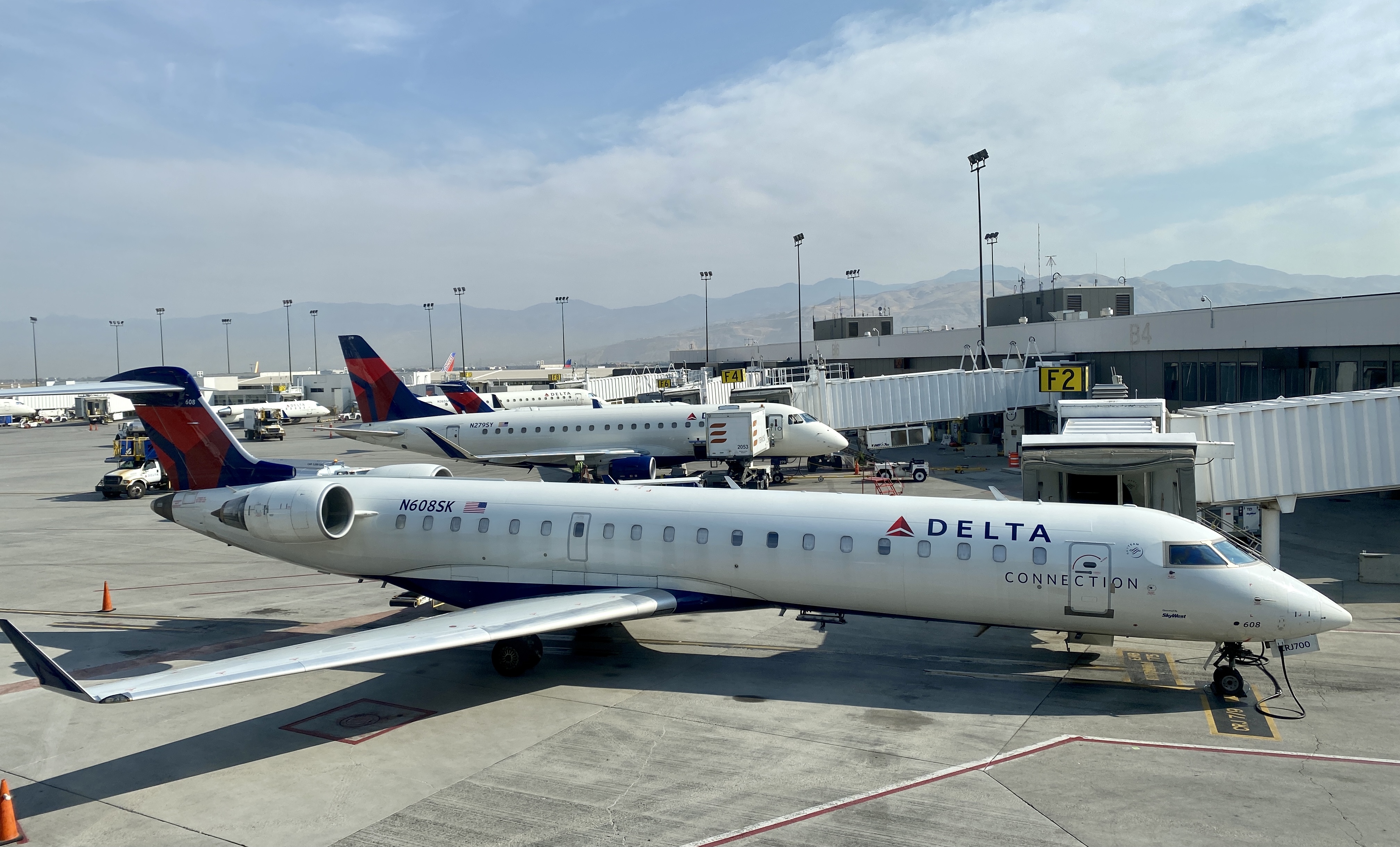 In this file photo, a Delta plane is seen at the gate at Salt Lake City International Airport in Utah on Oct. 5, 2020. (DANIEL SLIM/AFP via Getty Images)