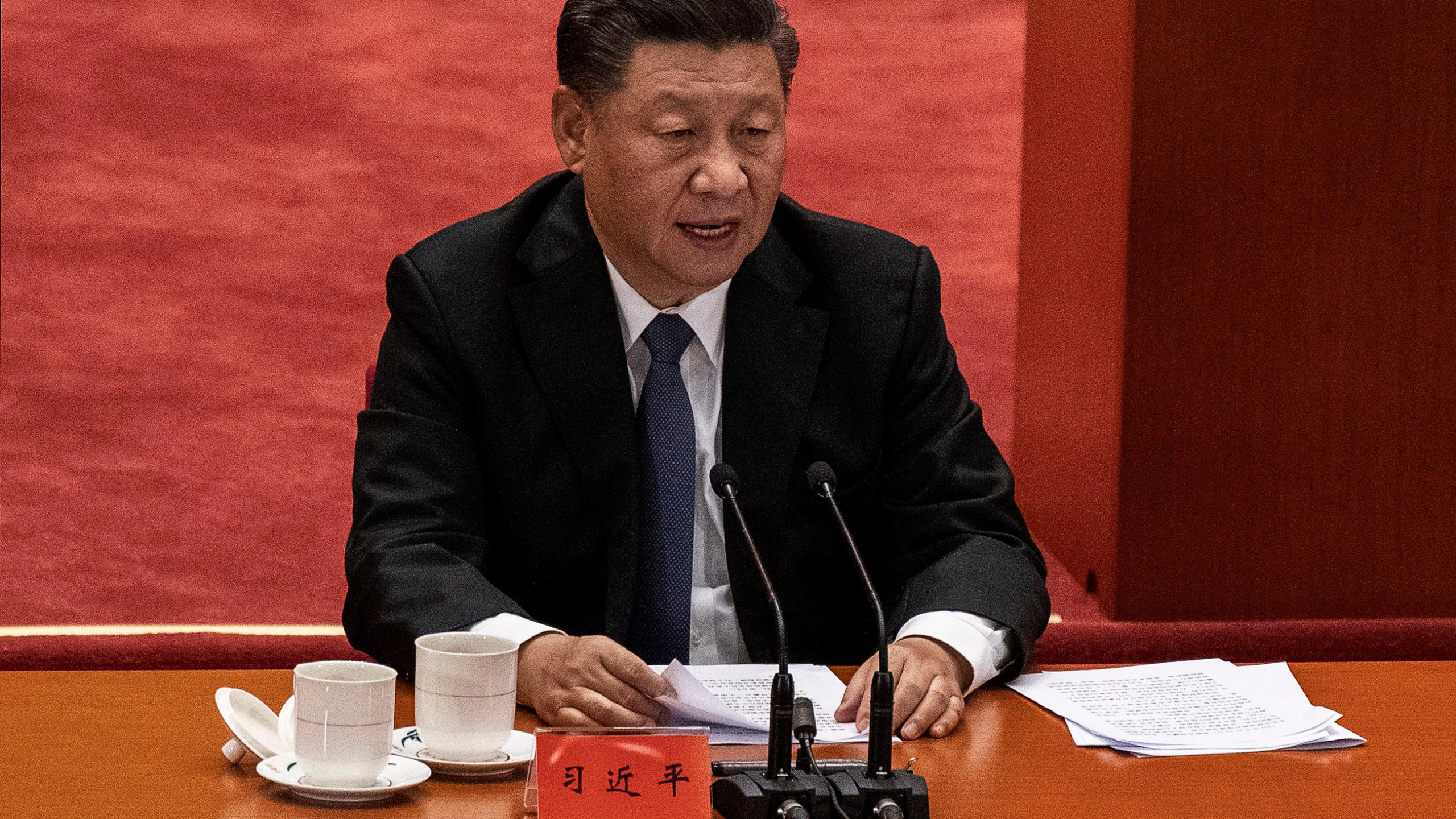 Chinese President Xi Jinping speaks at a ceremony marking the 70th anniversary of China's entry into the Korean War, on October 23, 2020 at the Great Hall of the People in Beijing, China. (Kevin Frayer/Getty Images)