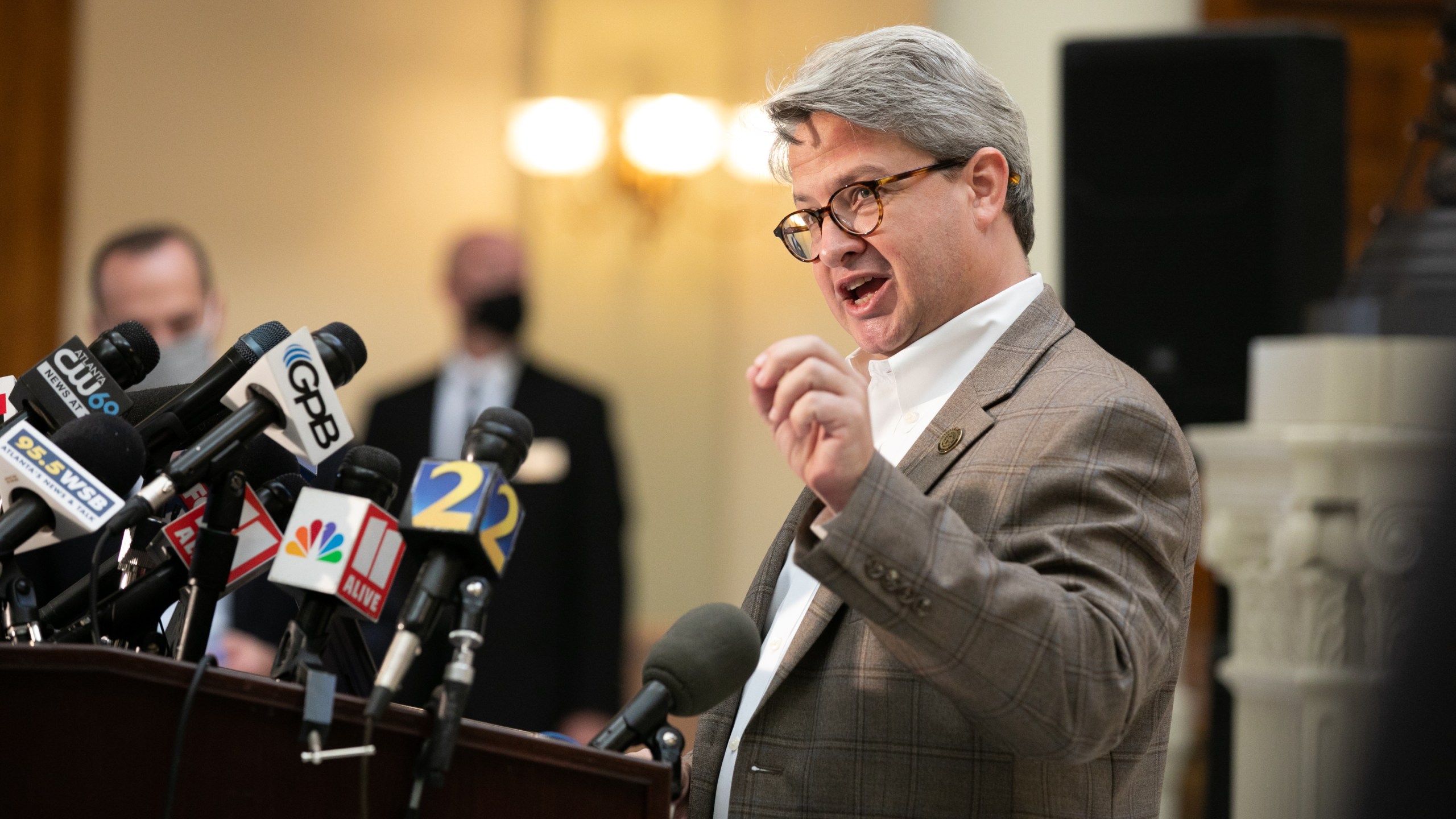 Gabriel Sterling, Voting Systems Manager for the Georgia Secretary of State's office, answers questions during a press conference on the status of ballot counting on November 6, 2020 in Atlanta, Georgia. (Jessica McGowan/Getty Images)