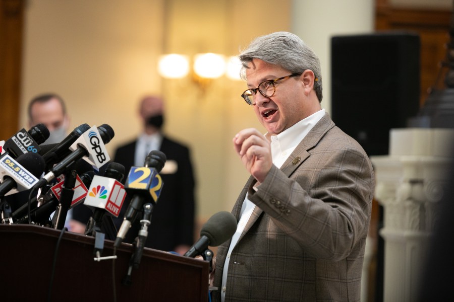 Gabriel Sterling, Voting Systems Manager for the Georgia Secretary of State's office, answers questions during a press conference on the status of ballot counting on November 6, 2020 in Atlanta, Georgia. (Jessica McGowan/Getty Images)