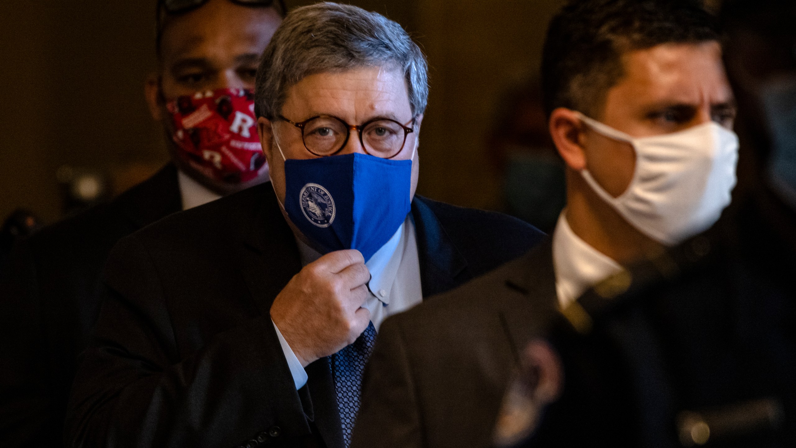 Attorney General Bill Barr leaves the U.S. Capitol after meeting with Senate Majority Leader Mitch McConnell in his office on Nov. 9, 2020. (Samuel Corum/Getty Images)