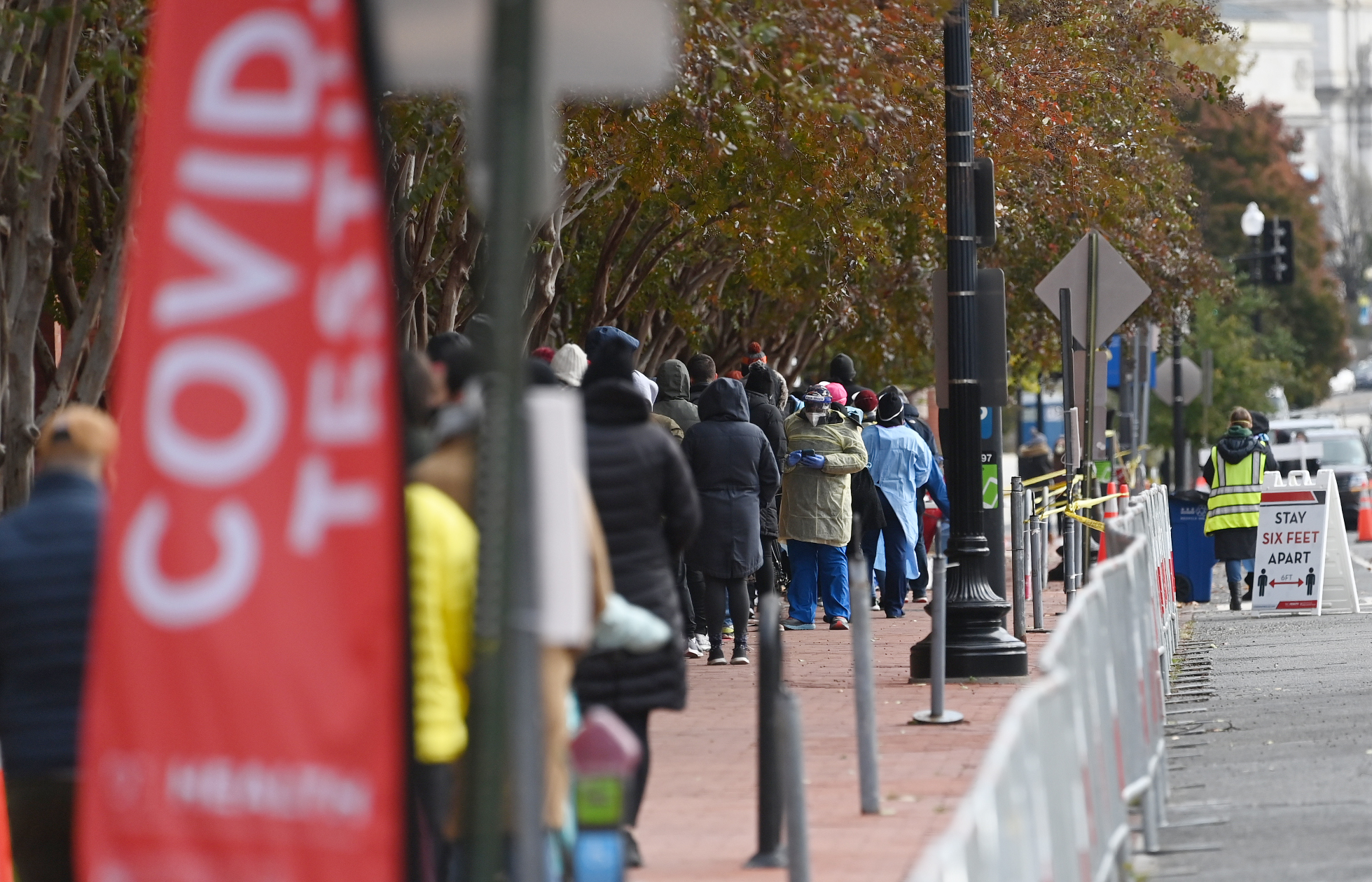 People line up for COVID-19 tests at Judiciary Square in Washington, D.C., on Nov. 18, 2020. (MANDEL NGAN/AFP via Getty Images)