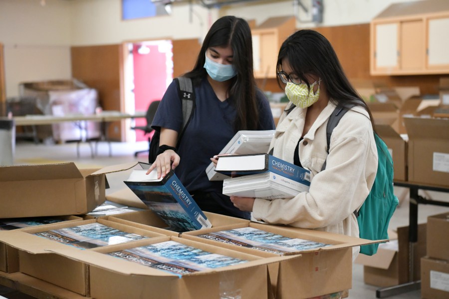 Students pick up their school books at Hollywood High School on Aug. 13, 2020 in Hollywood, California. (Rodin Eckenroth/Getty Images)