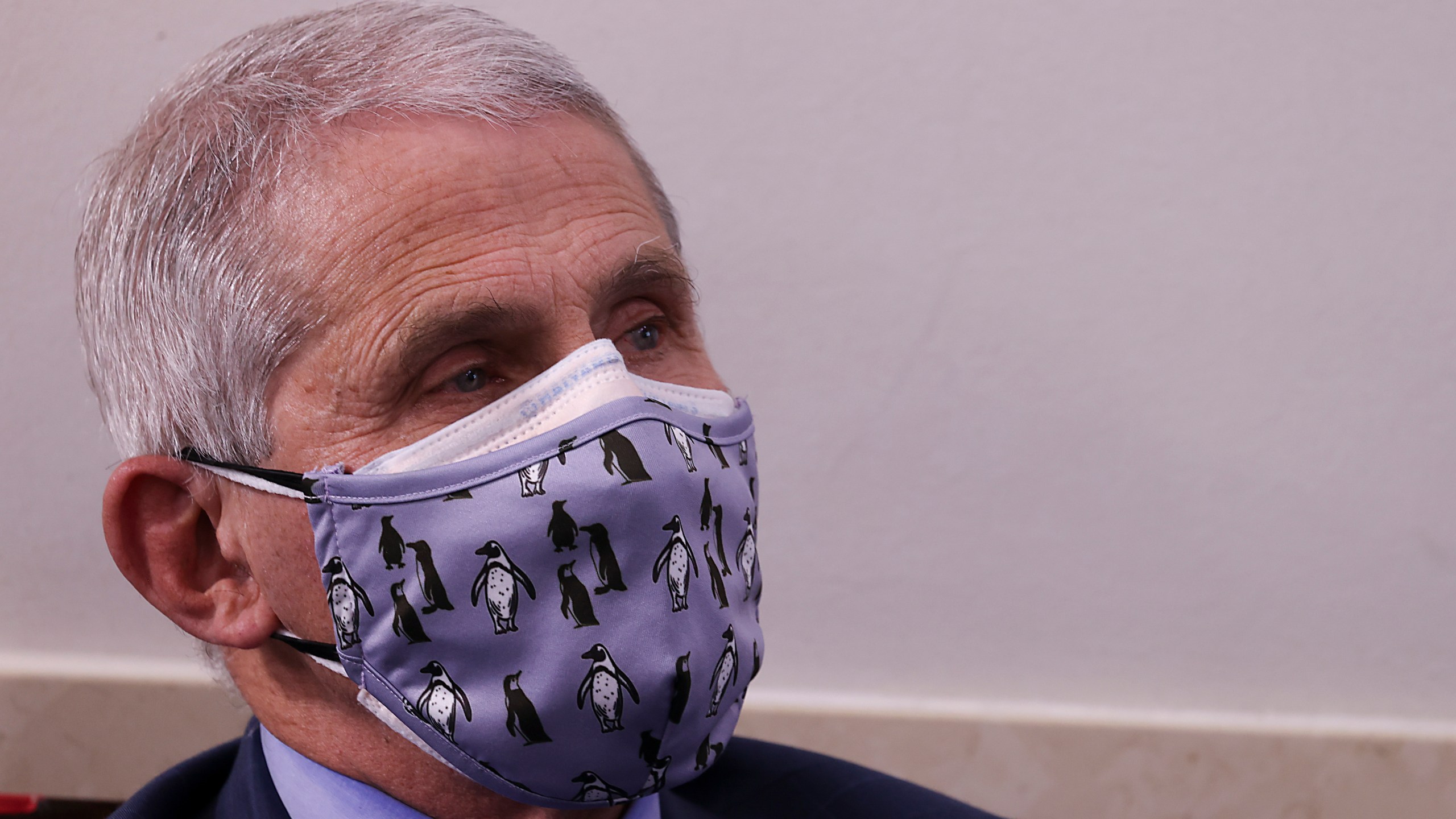 Dr. Anthony Fauci, director of the National Institute of Allergy and Infectious Diseases look on during a White House Coronavirus Task Force press briefing in the James Brady Press Briefing Room at the White House on November 19, 2020 in Washington, DC. (Photo by Tasos Katopodis/Getty Images)