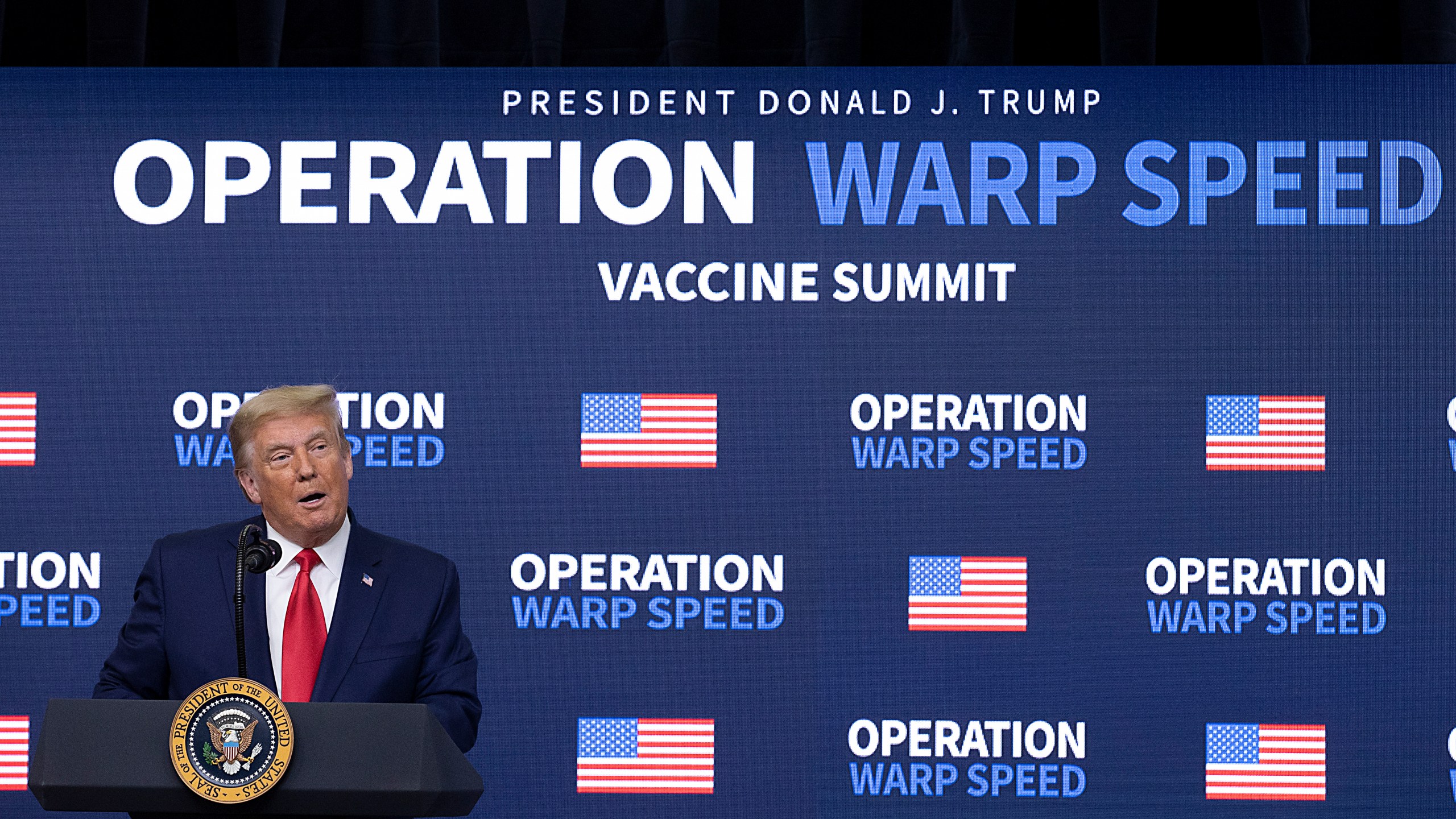 Donald Trump speaks at the Operation Warp Speed Vaccine Summit on Dec. 8, 2020 in Washington, D.C. (Tasos Katopodis/Getty Images)