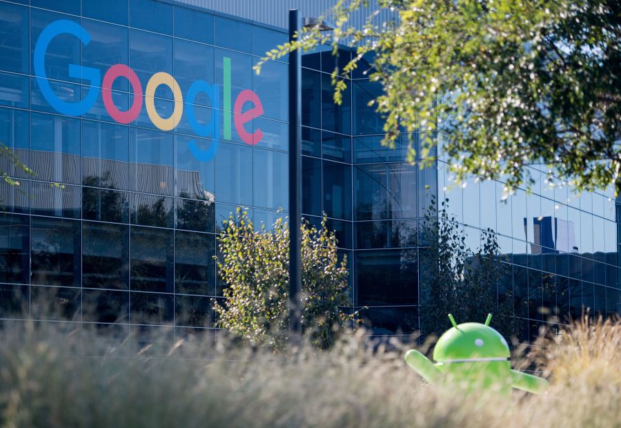 A Google logo and Android statue are seen at the Googleplex in Menlo Park, California on Nov. 4, 2016. (Josh Edelson/AFP via Getty Images)