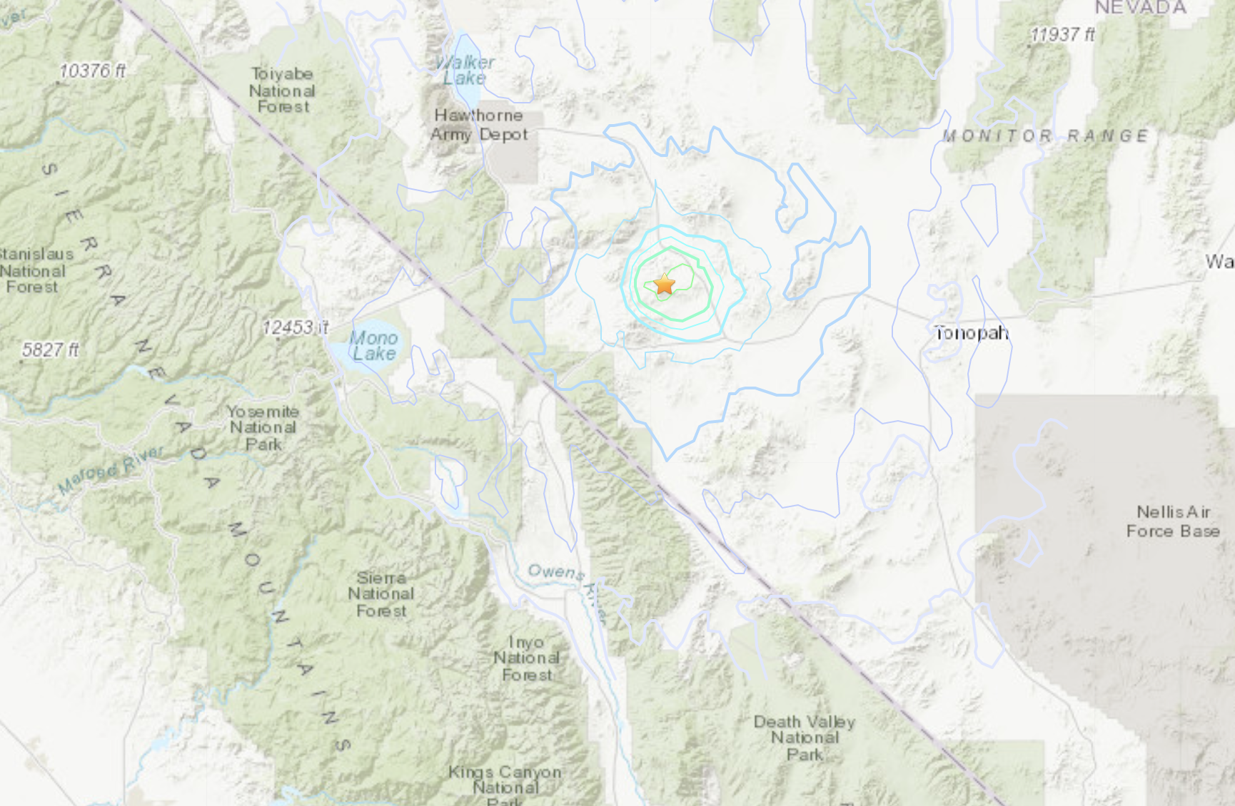 A 5.1 quake rattled a remote region near California's border with Nevada on Dec. 1, 2020. (U.S. Geological Survey)